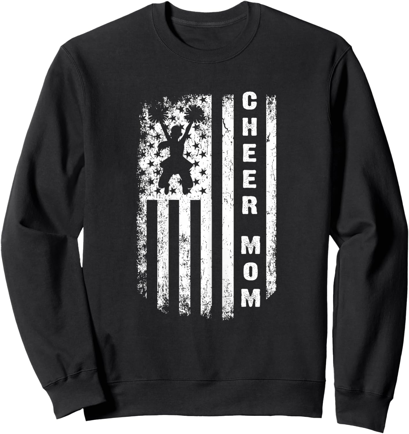 Cheer Mom USA Flag 4th of July Cheerleading Mom Cheerleader Sweatshirt - Sweatshirt | Black