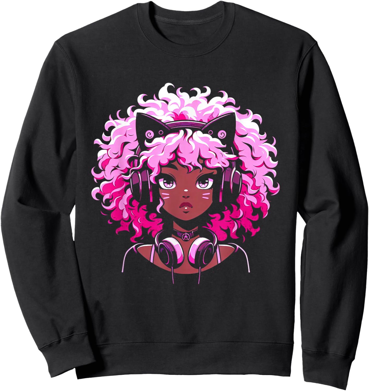 Anime and Music Black Girl Anime Merch Afro African American Sweatshirt - Sweatshirt | Black
