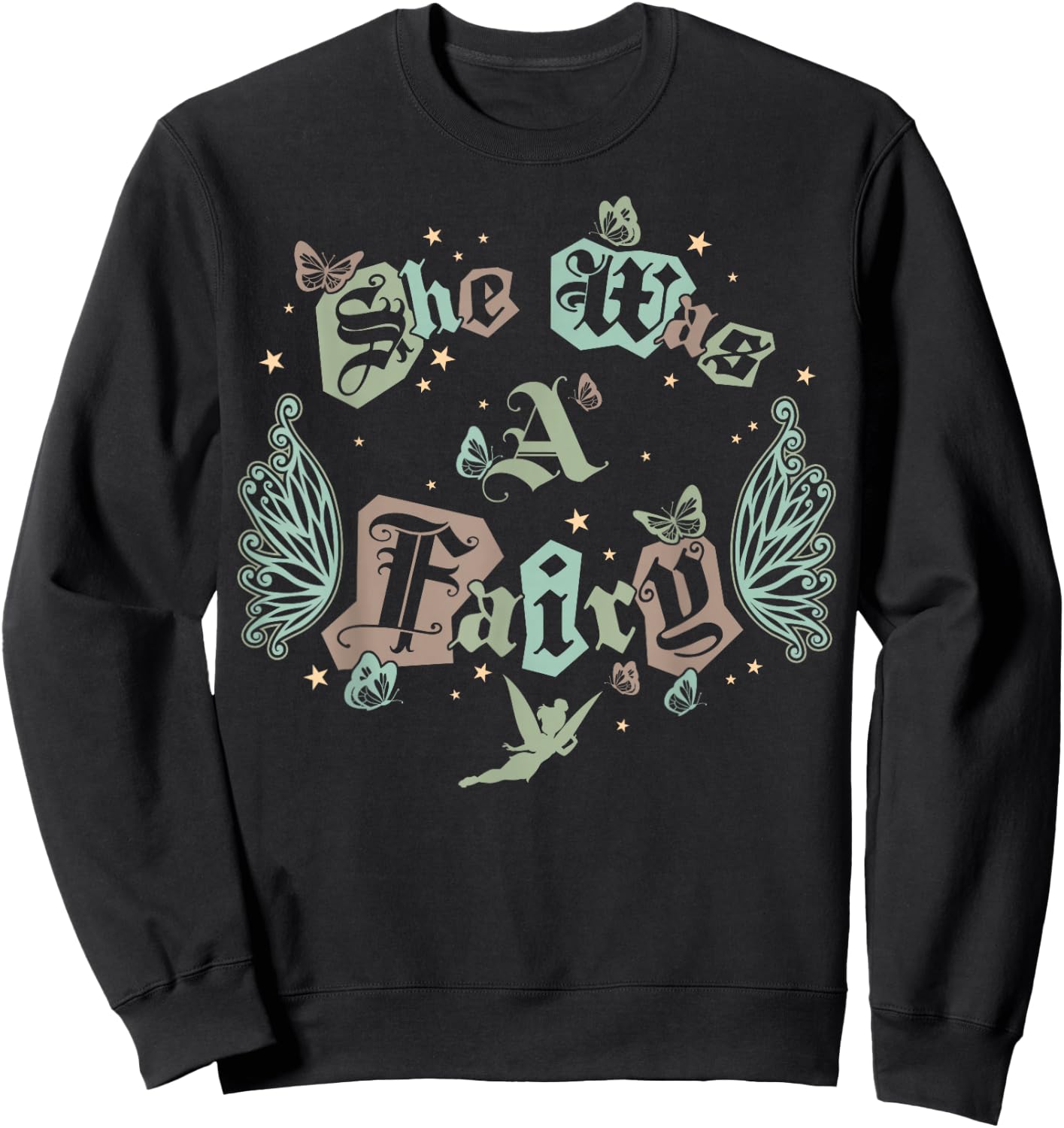 Disney Peter Pan She was A Fairy Tinker Bell Fairy Wings Sweatshirt - Sweatshirt | Black