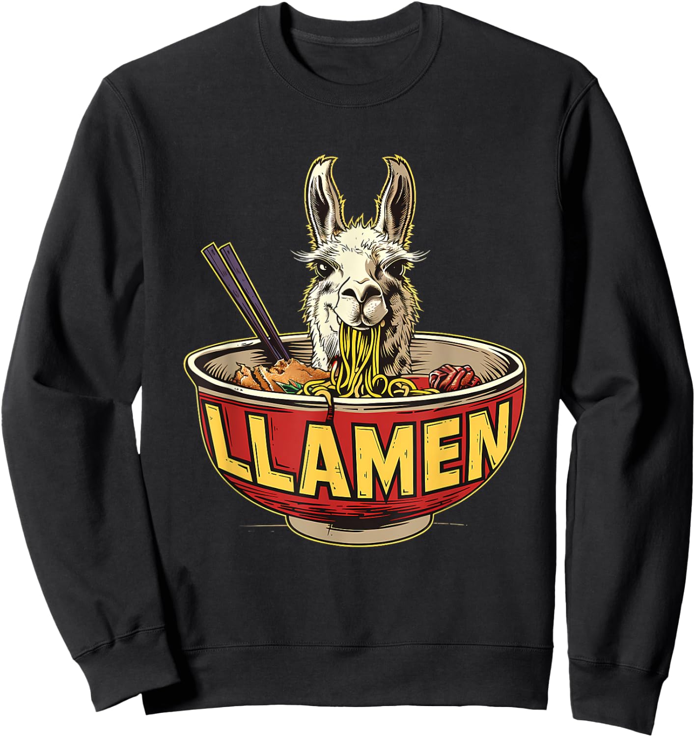 Llama Ramen Llama Ramen Bowl Funny Llama Eating Ramen Sweatshirt - Sweatshirt | Black