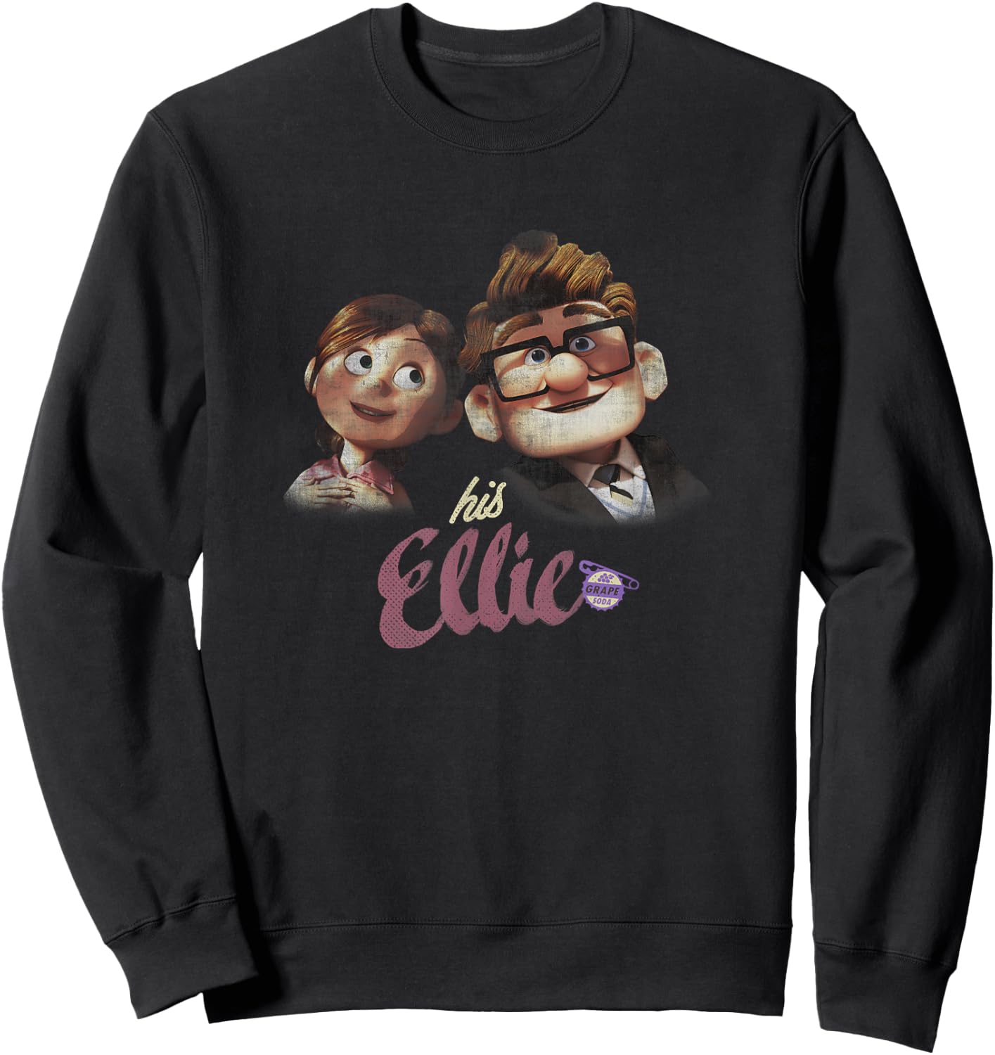 Disney Pixar Up Carl & Ellie Couple His Ellie Distressed Sweatshirt - Sweatshirt | Black