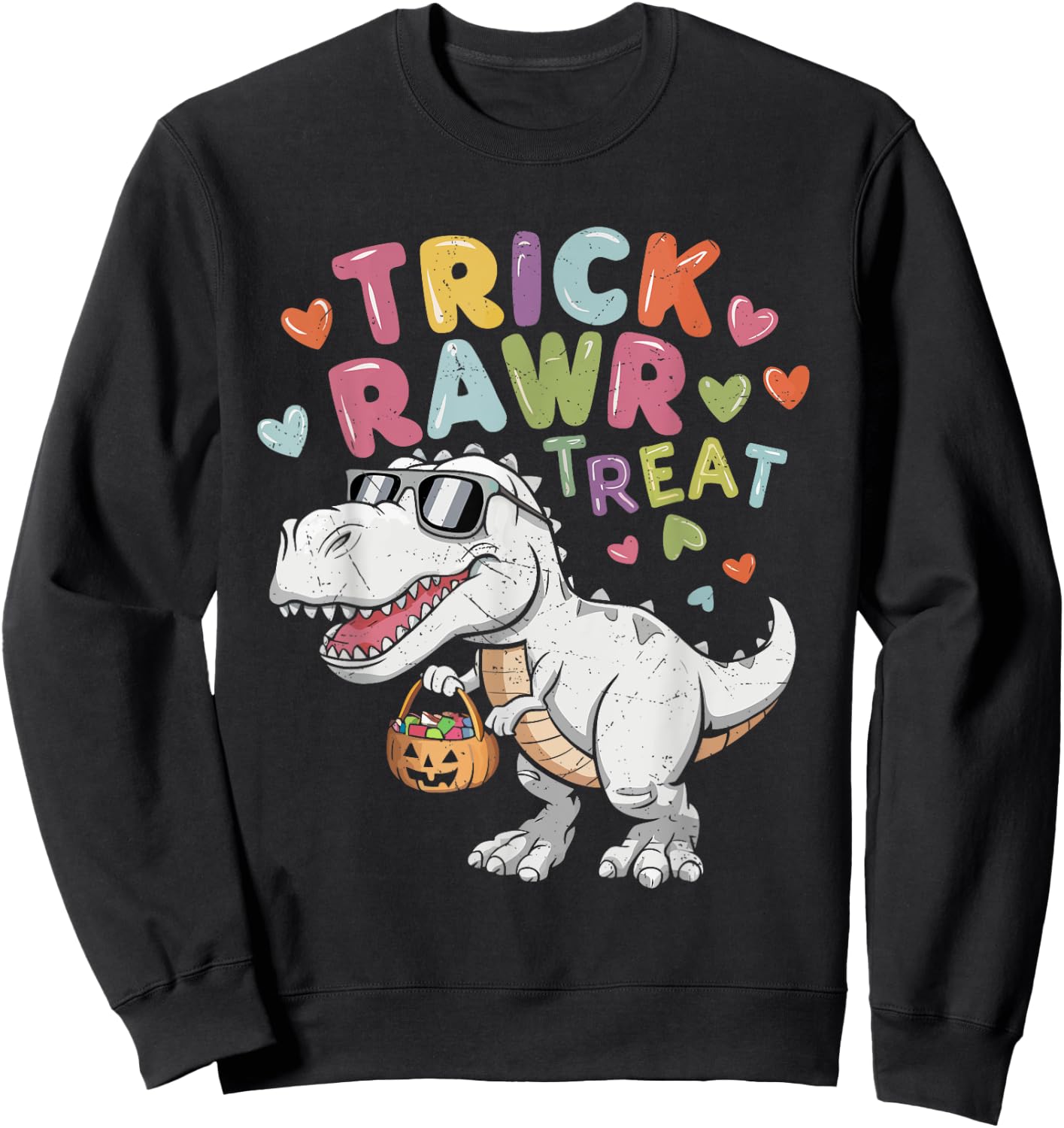 Trick Rawr Treat Ghost Dino Trex Toddler Boys Halloween Kids Sweatshirt - Sweatshirt | Black
