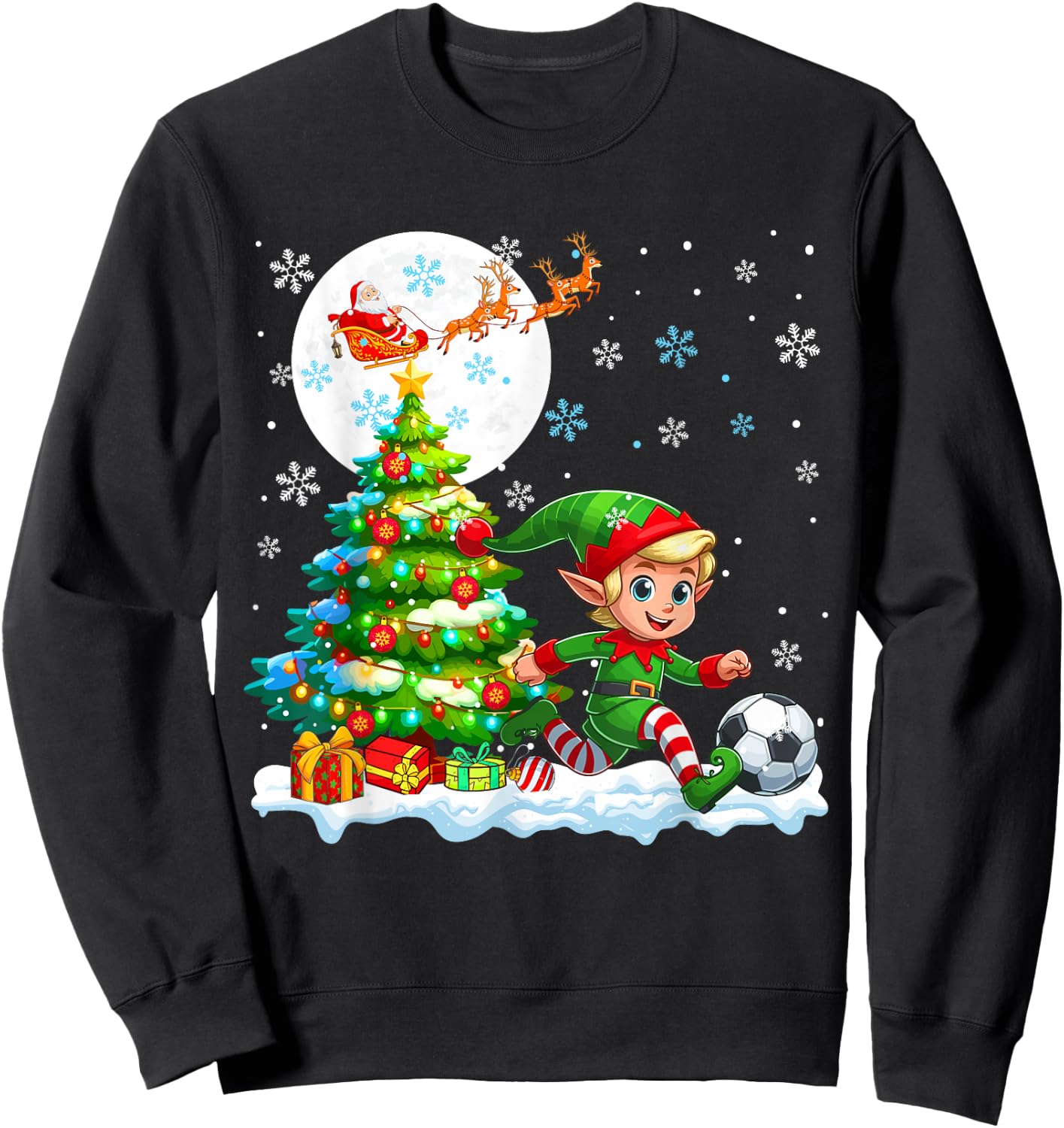 Elf Playing Soccer Christmas Tree Colorful Costume Player Sweatshirt - Sweatshirt | Black