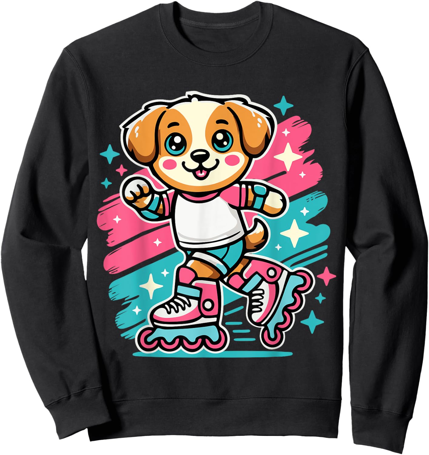 Rollerblading Dog – Cute Puppy on Inline Skates Women Girls Kids Sweatshirt - Sweatshirt | Black