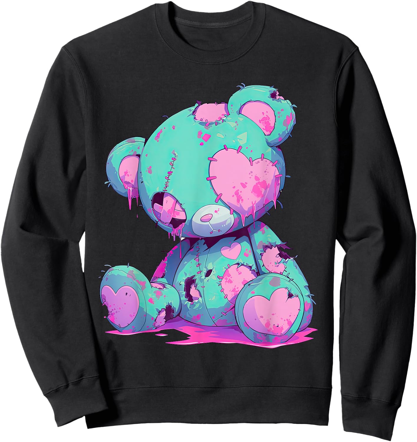 Kawaii Pastel Goth Creepy Cute Witchy Zombie Teddy Bear Sweatshirt - Sweatshirt | Black