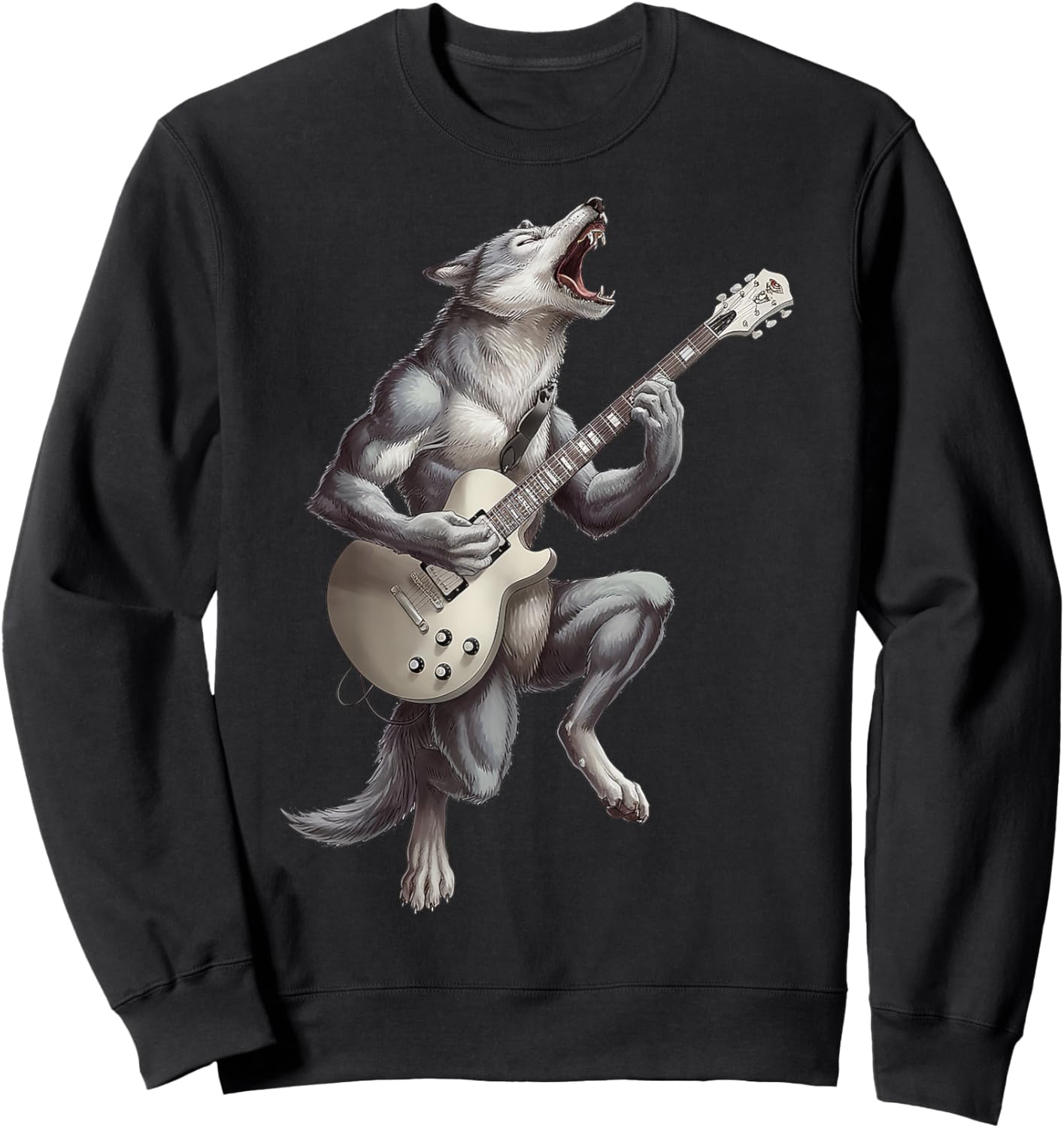 Wolf Playing Guitar Rock Star Funny Gifts Women Kids Sweatshirt - Sweatshirt | Black