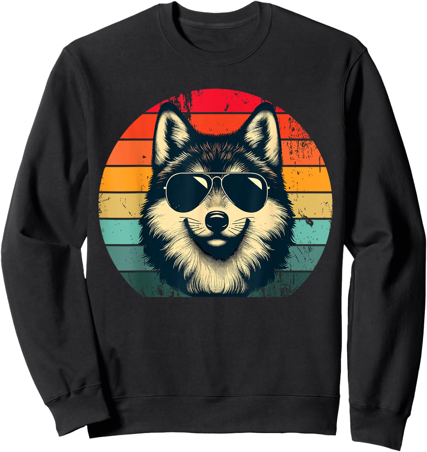 Cool Retro Wolf in Sunglasses 70s 80s 90s Novelty Funny Wolf Sweatshirt - Sweatshirt | Black