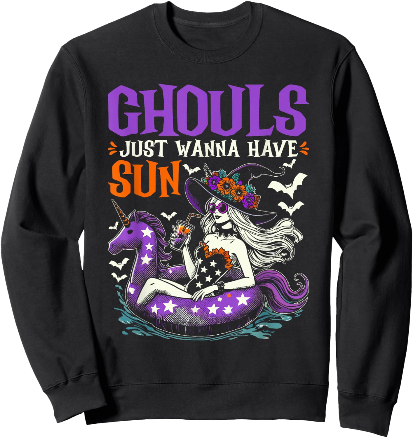 Summerween Summer Halloween Unicorn Float Witch Ghoul Sweatshirt - Sweatshirt | Black