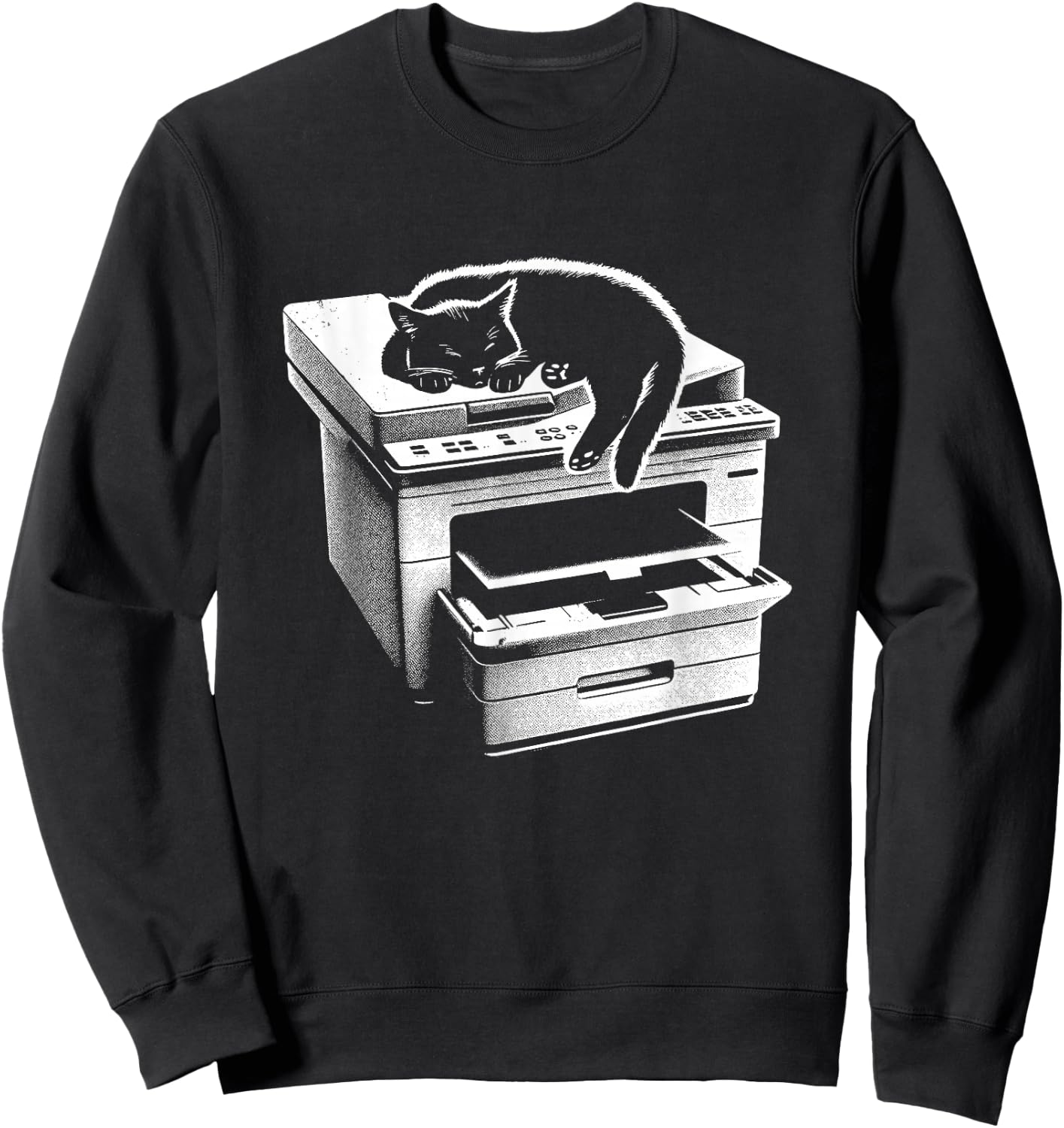 Office Cat Sleeping On Printer - Cute Cat Kitten Lover Sweatshirt - Sweatshirt | Black