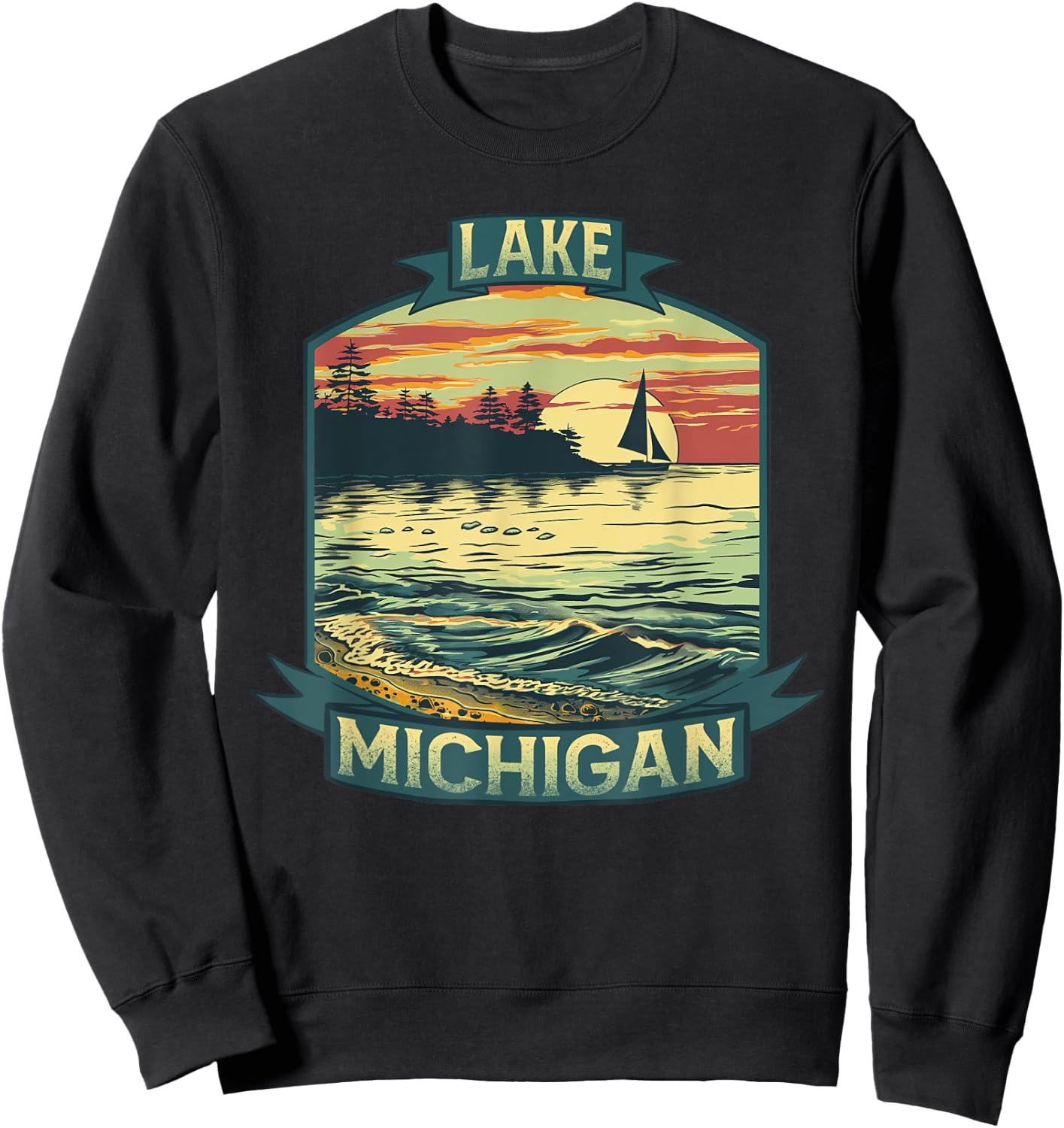Lake Michigan USA Unsalted Shark Free Vintage Outdoors Retro Sweatshirt - Sweatshirt | Black