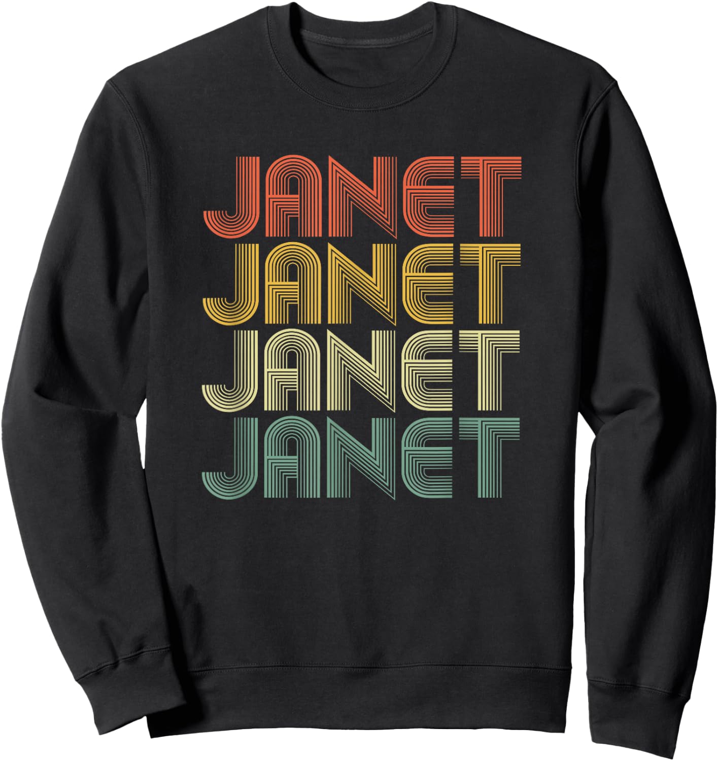 Janet Retro Personalized First Name 1970s Vintage Small Sweatshirt - Sweatshirt | Black