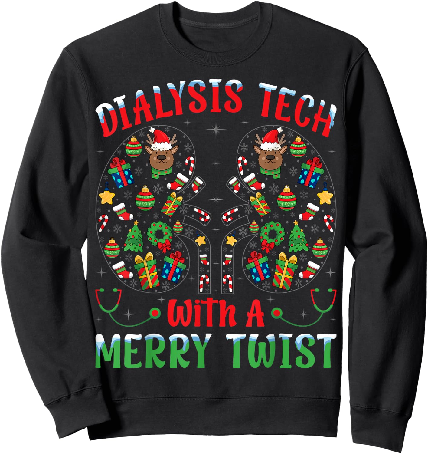Dialysis Tech With A Merry Twist - Nephrology Tech Christmas Sweatshirt - Sweatshirt | Black