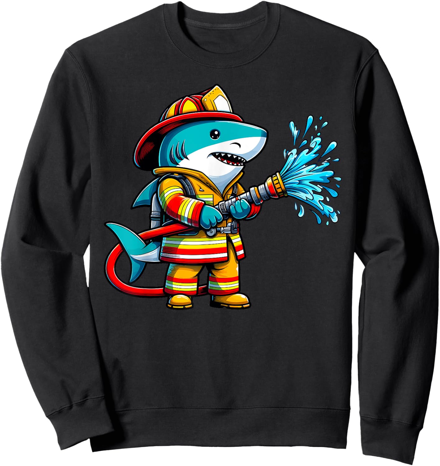 Shark Fireman on Firefighter Shark Kids Boys Sweatshirt - Sweatshirt | Black