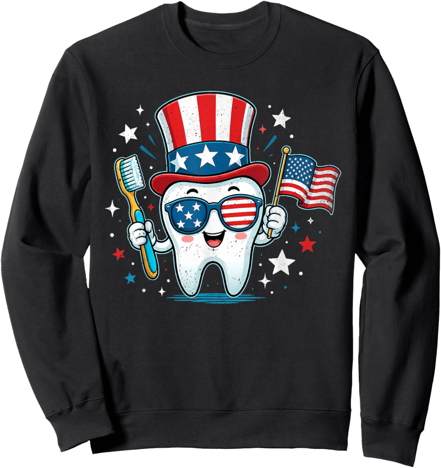Dentist Dental Patriotic 4th of July USA American Women Kids Sweatshirt - Sweatshirt | Black