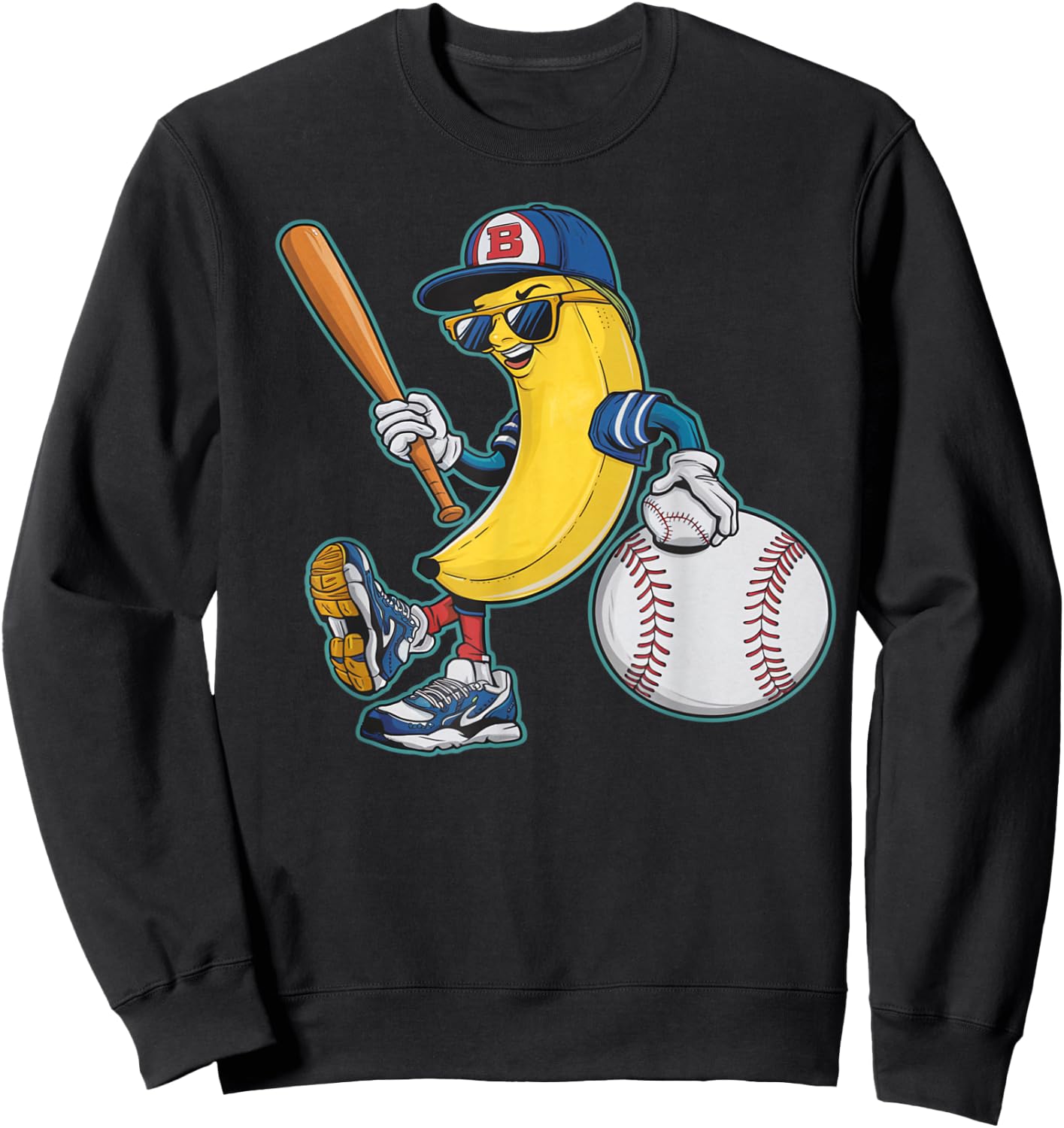 Funny Banana Playing Baseball Bananas Fruit Baseball Player Sweatshirt - Sweatshirt | Black