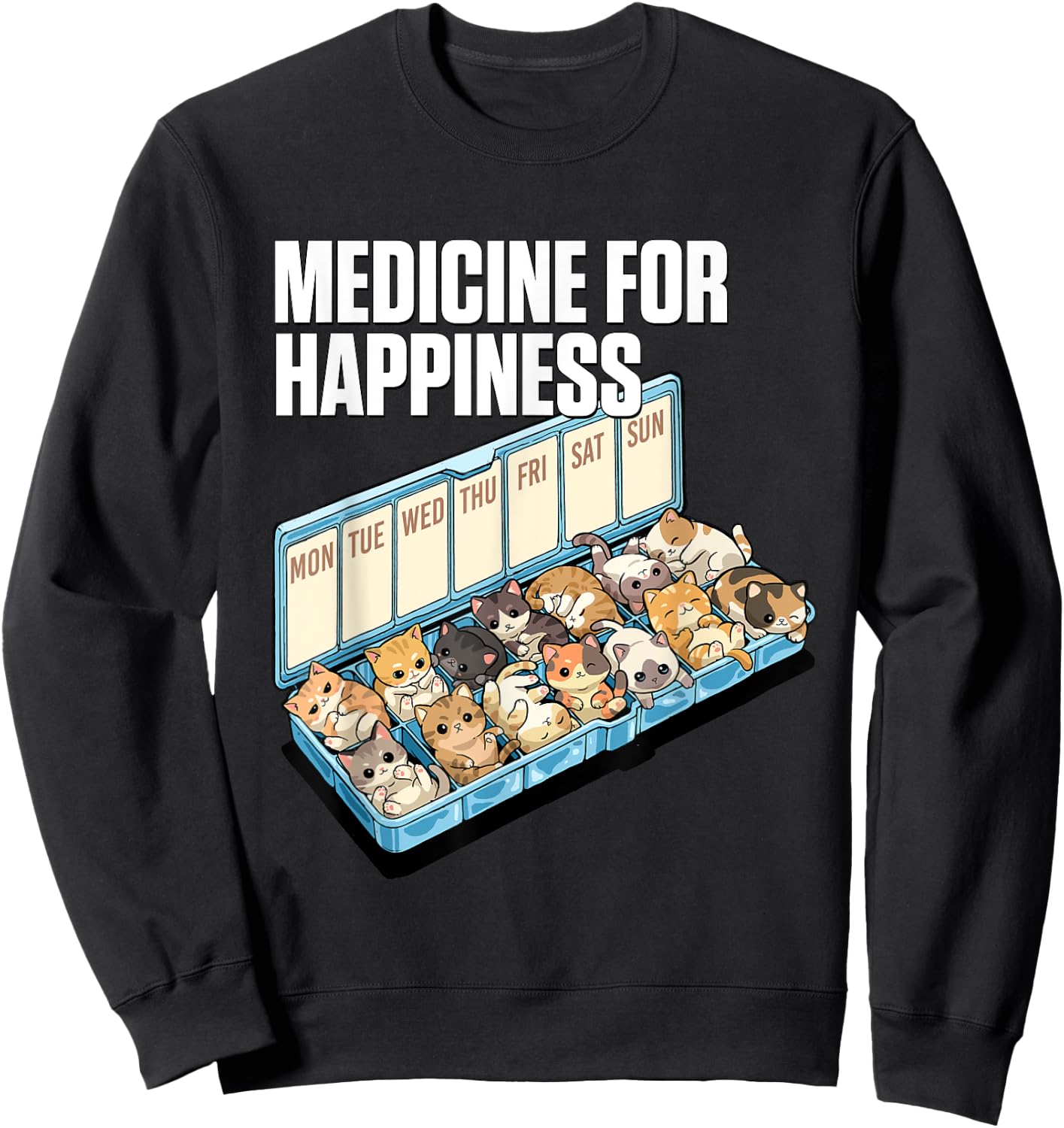 Medicine for Happiness Cute Cat Lovers Design Women Kids Sweatshirt - Sweatshirt | Black