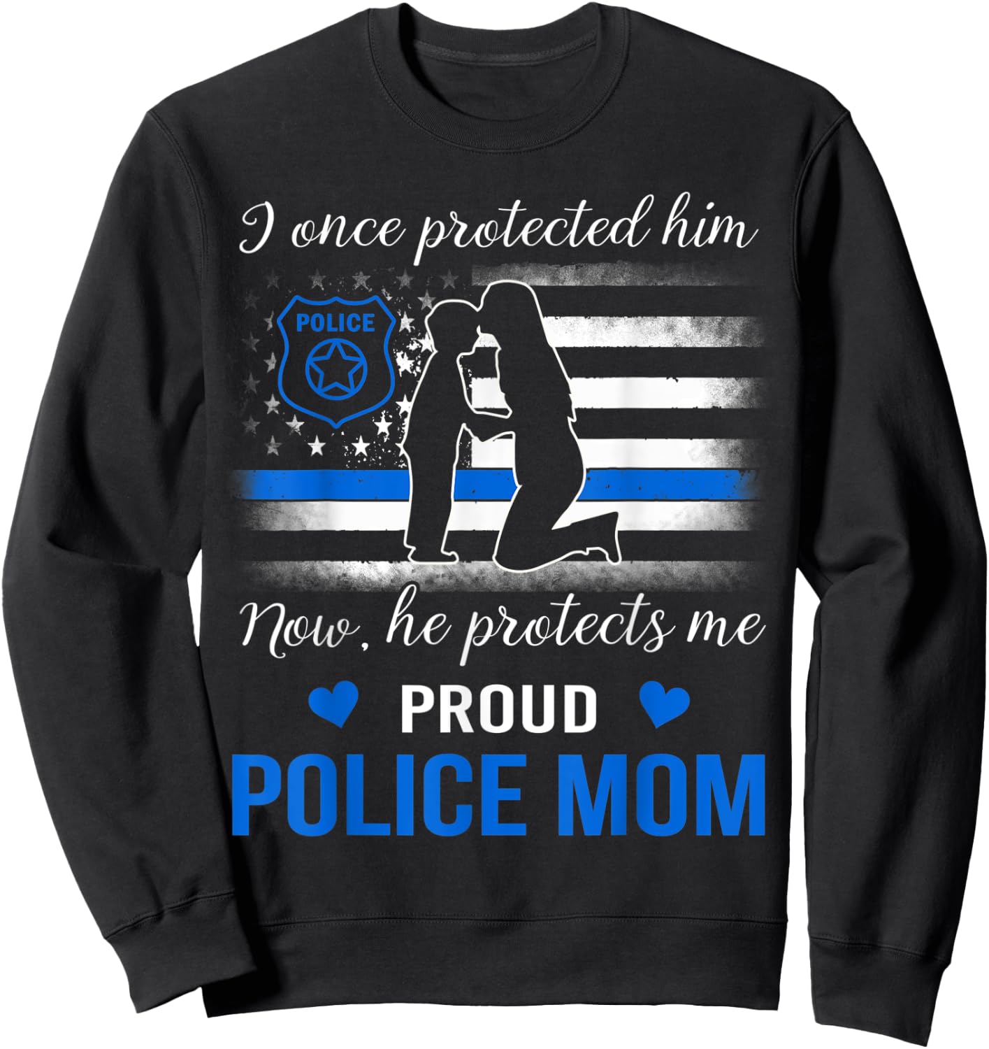 Thin Blue Line American Flag Proud Police Mom Men Sweatshirt - Sweatshirt | Black