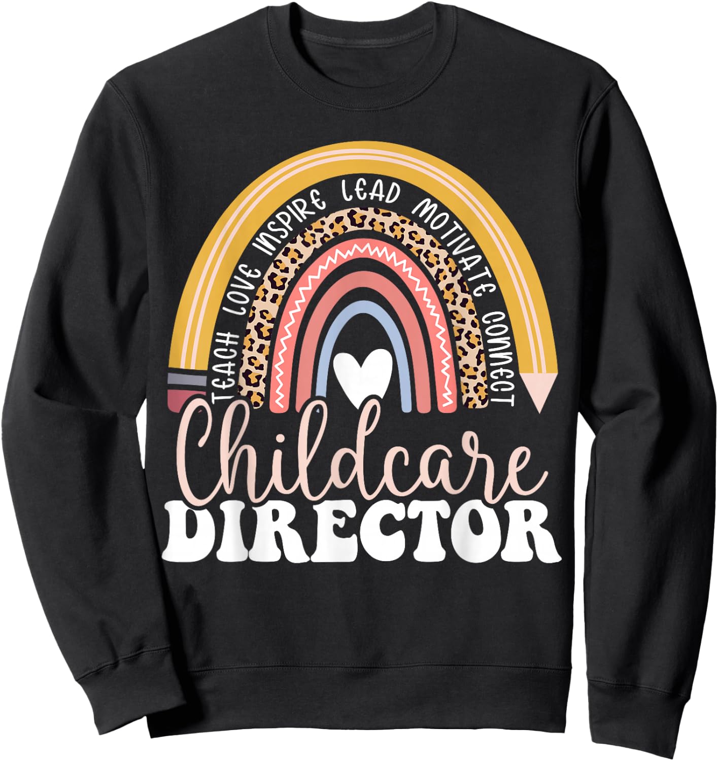 Childcare Director Rainbow Leopard Print Daycare Provider Sweatshirt - Sweatshirt | Black