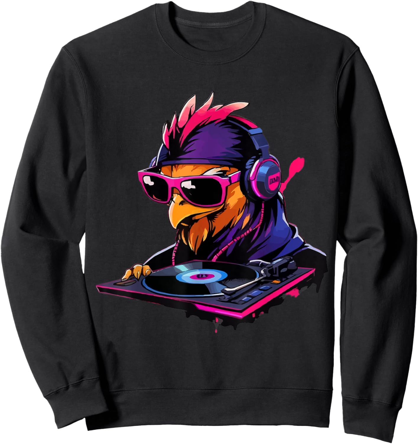 Chicken with Sunglasses and Headphones as DJ Sweatshirt - Sweatshirt | Black