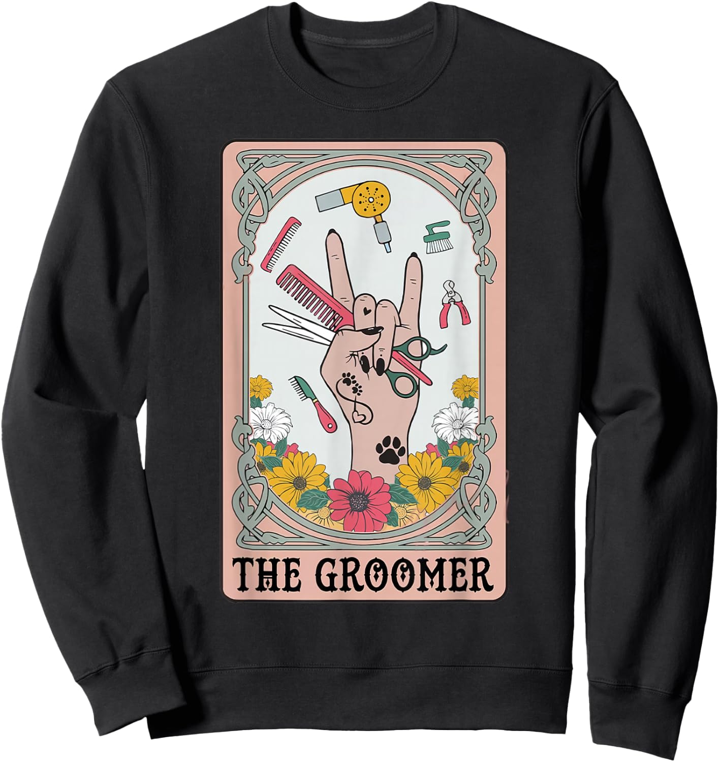 Funny Tarot Card Pet Grooming Dog Groomer Girl Women Sweatshirt - Sweatshirt | Black