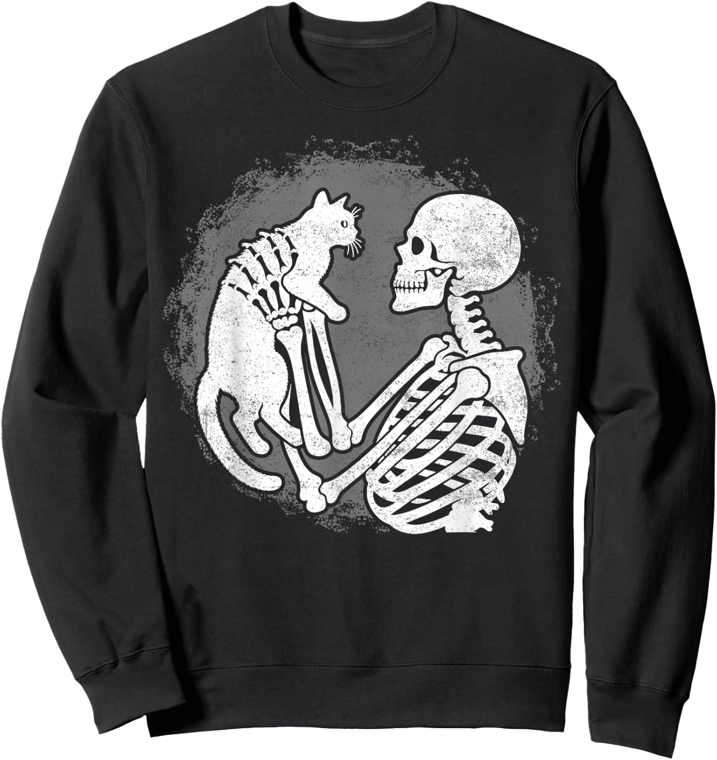 Skeleton Cat Skull Kitty Cute Halloween Men Women Kids Sweatshirt - Sweatshirt | Black