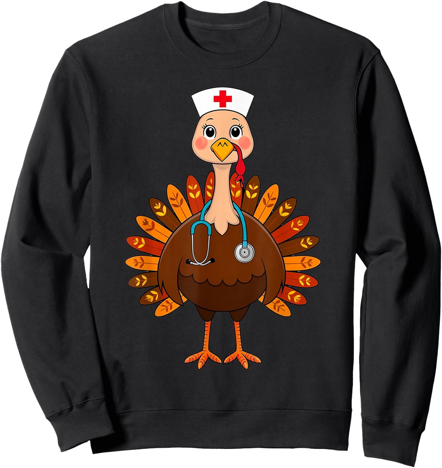 Thanksgiving Scrub Tops Women Turkey Nurse Holiday Nursing Sweatshirt - Sweatshirt | Black