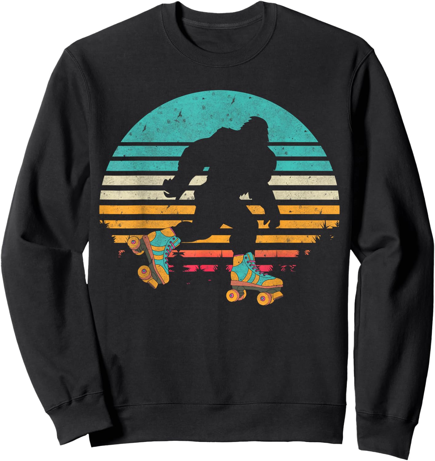 Vintage Retro Bigfoot Roller Skating Sunset 80s 90s Skater Sweatshirt - Sweatshirt | Black