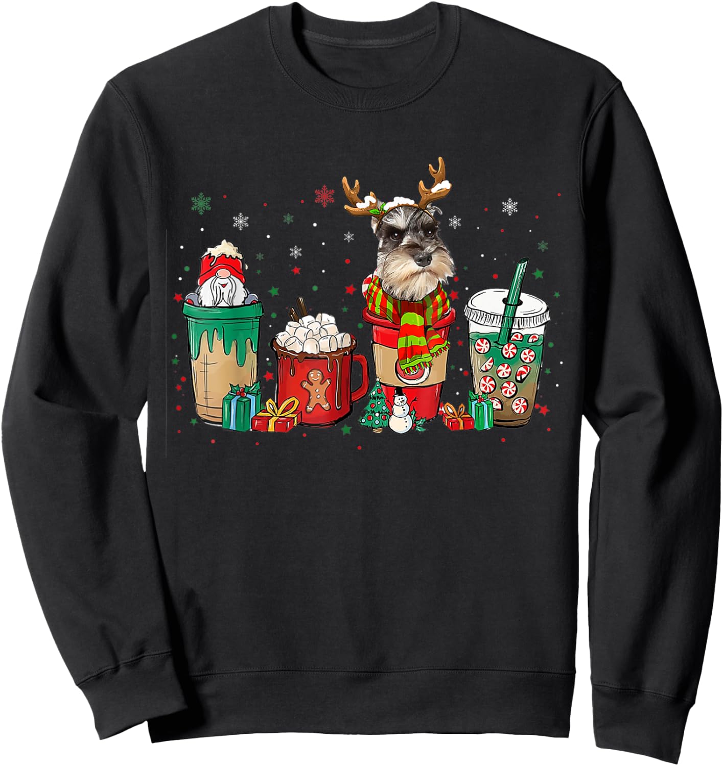 Cute Schnauzer Dog Christmas Coffee Pajamas Xmas Men Women Sweatshirt - Sweatshirt | Black