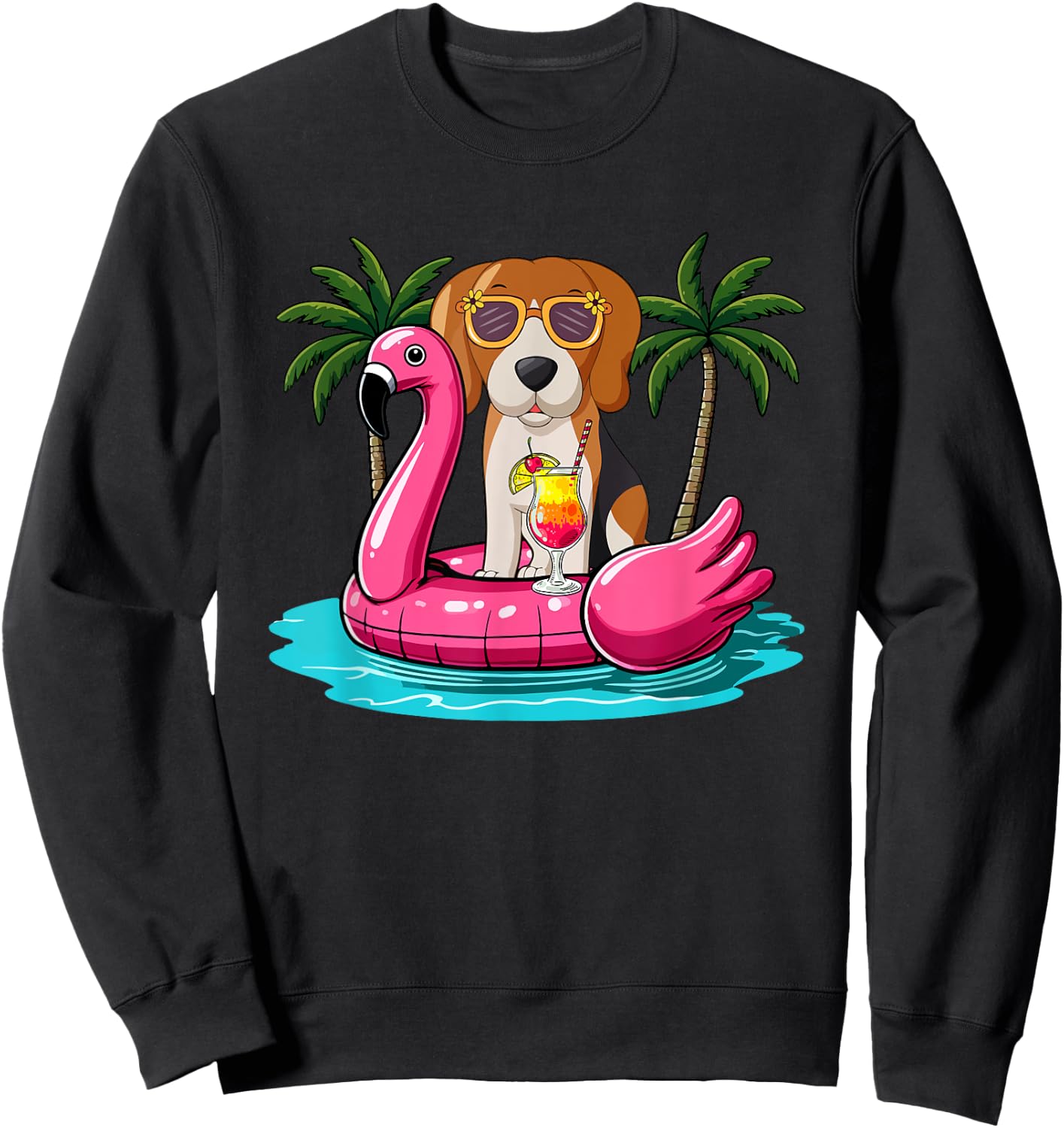 Beagle Sunglasses On Flamingo Cute Float Costume Summer Sweatshirt - Sweatshirt | Black