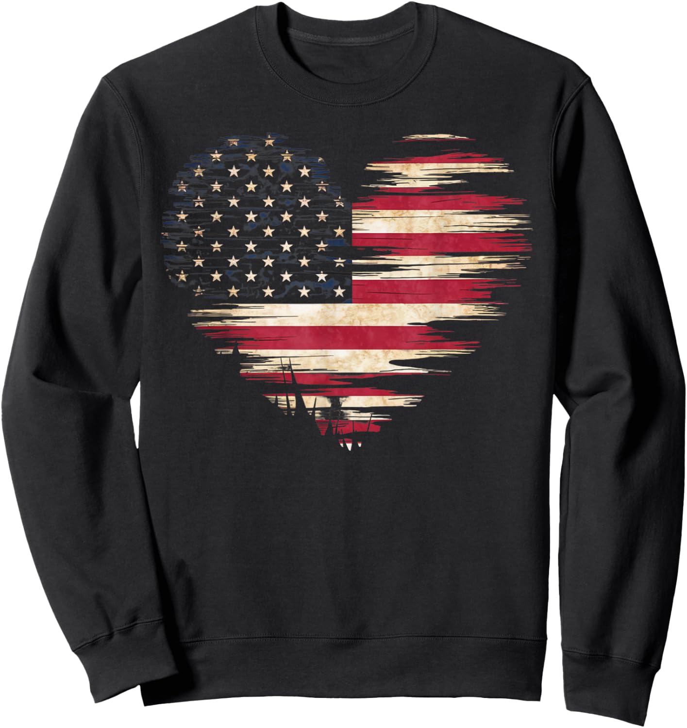 4th of July Shirts Women American Flag Heart Patriotic Sweatshirt - Sweatshirt | Black