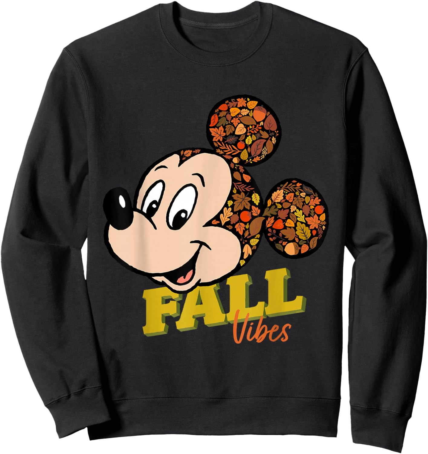 Disney Mickey Mouse Fall Vibes Autumn Leaves Sweatshirt - Sweatshirt | Black
