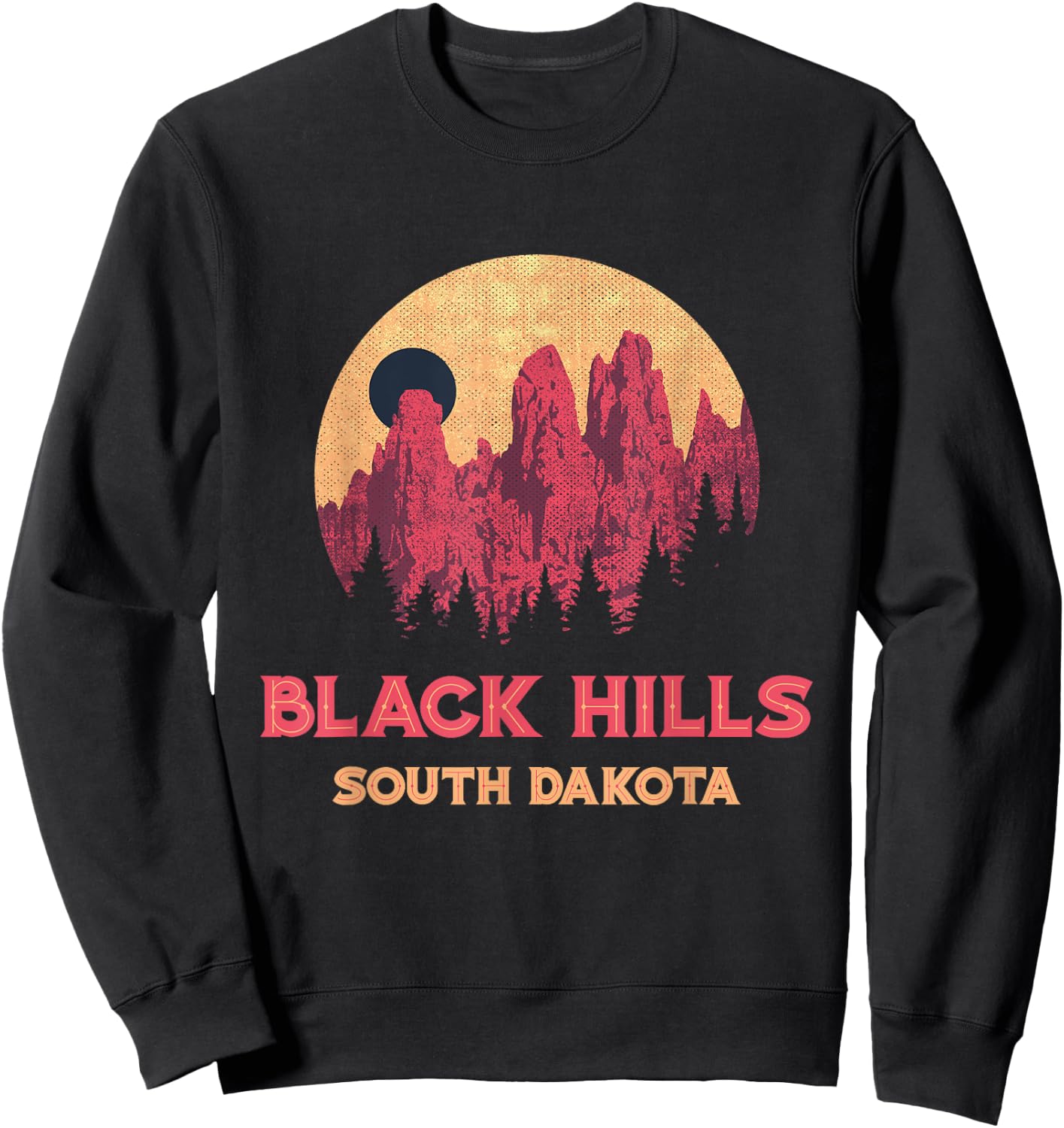 Vintage Black Hills Mountains And Forest South Dakota Travel Sweatshirt - Sweatshirt | Black