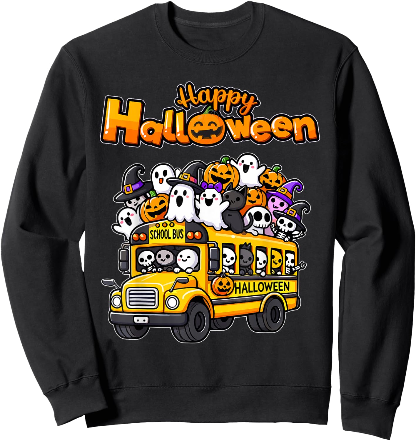 Teacher Halloween School Bus Driver Cute Ghost Witch Party Sweatshirt - Sweatshirt | Black