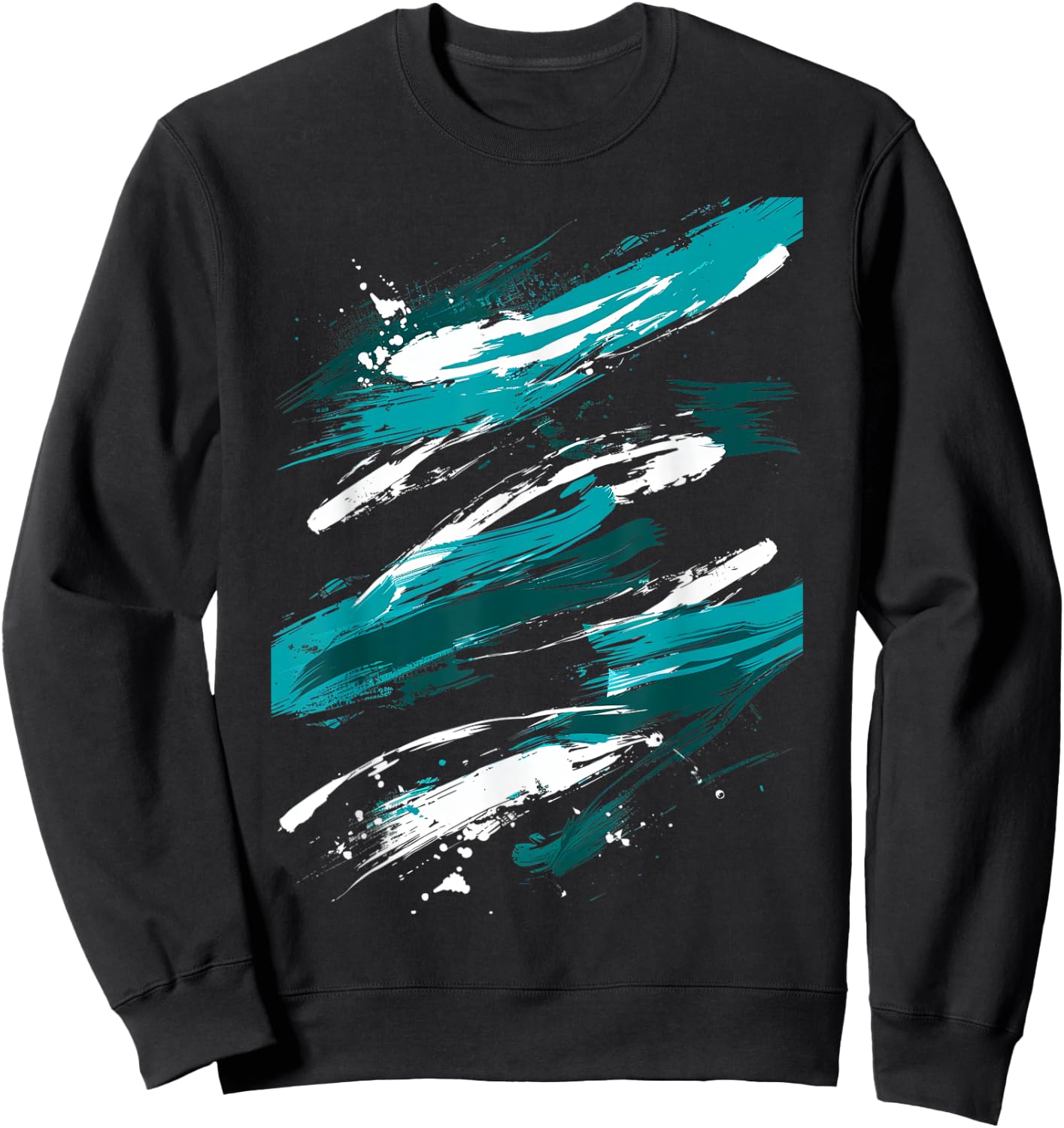 Teal And Black Brush Strokes Graphic Sweatshirt - Sweatshirt | Black