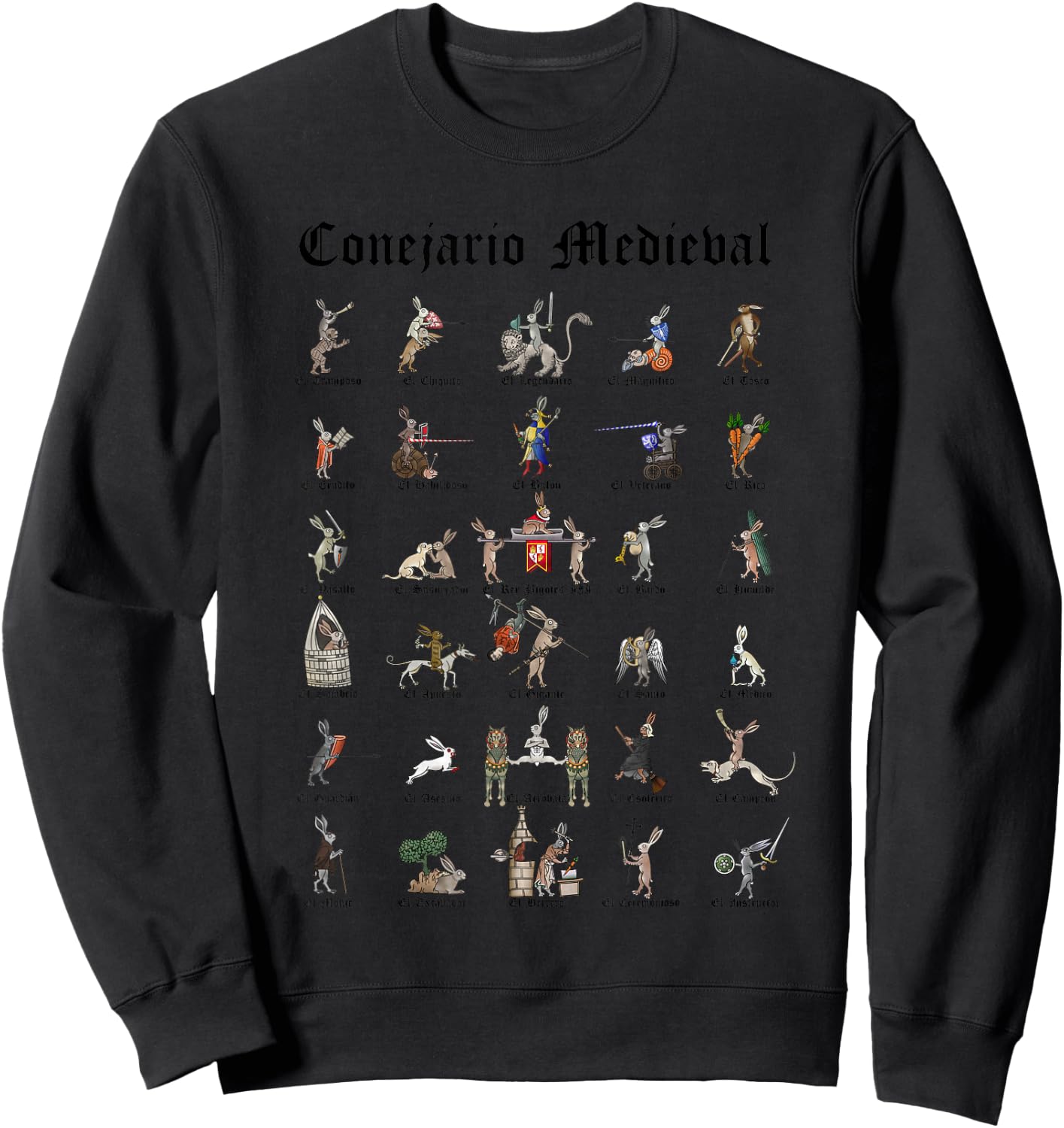 Medieval Marginalia - Medieval Bunniary - Rabbits Bestiary Sweatshirt - Sweatshirt | Black
