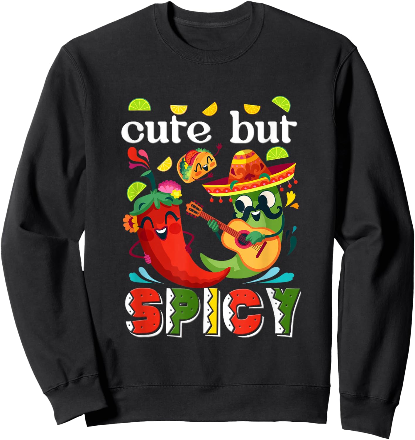 Kids Cinco De Mayo Mexican Cute But Spicy Chili Sombrero Sweatshirt - Sweatshirt | Black