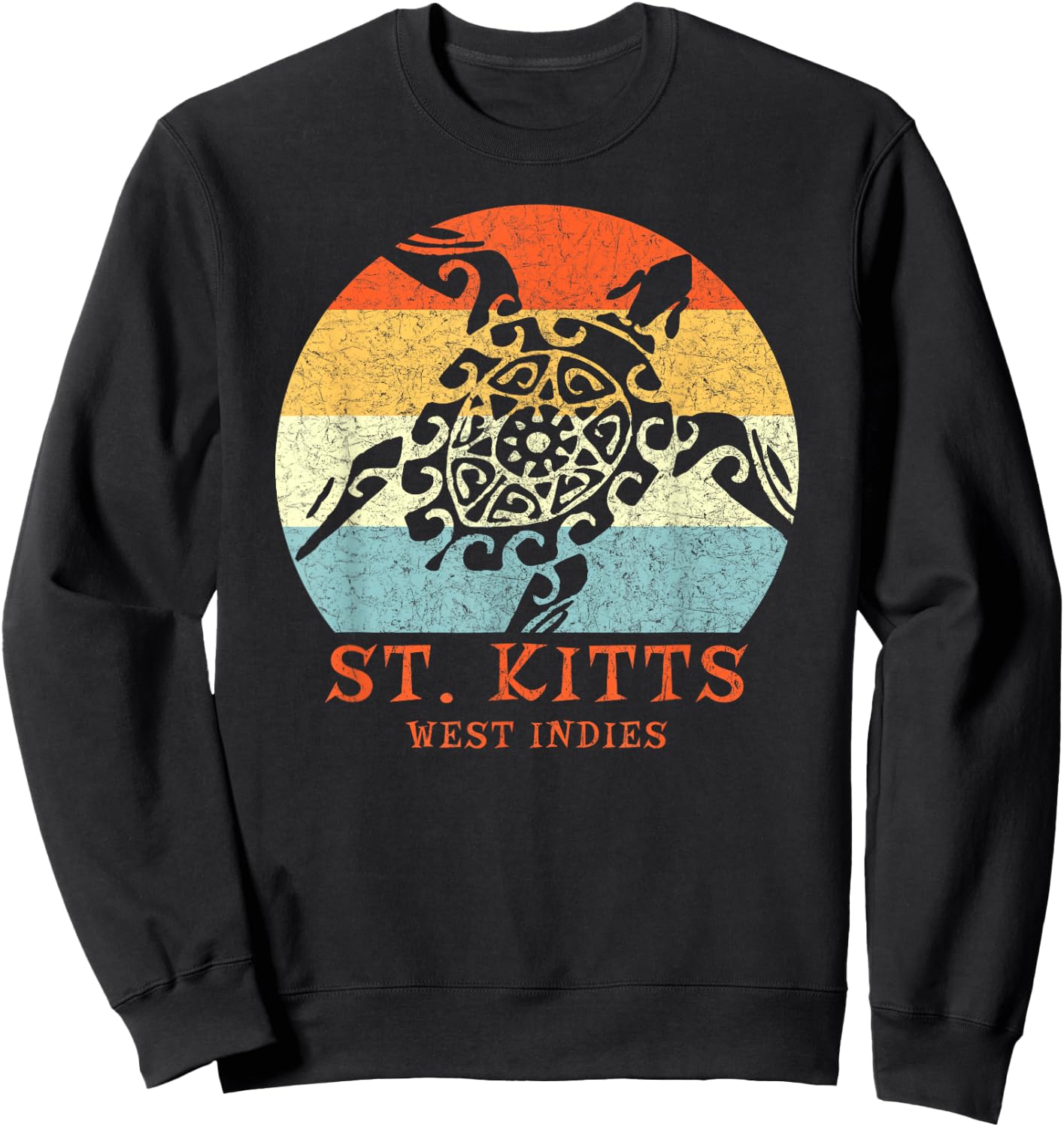 St. Kitts, West Indies Vintage Tribal Turtle Vacation Sweatshirt - Sweatshirt | Black