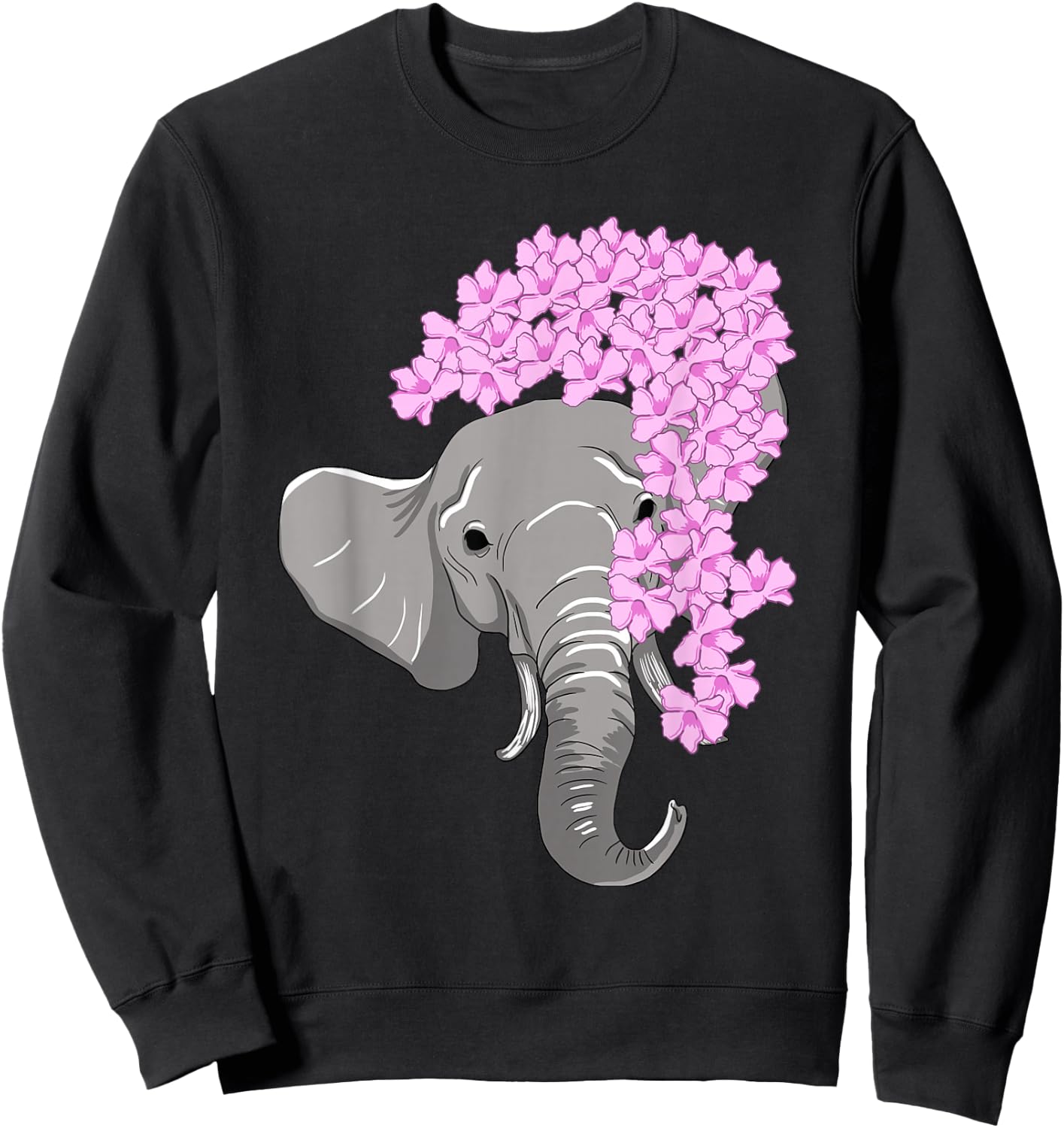 Elephant Hiding Behind Flowers Cute Animal Girls Gift Sweatshirt - Sweatshirt | Black