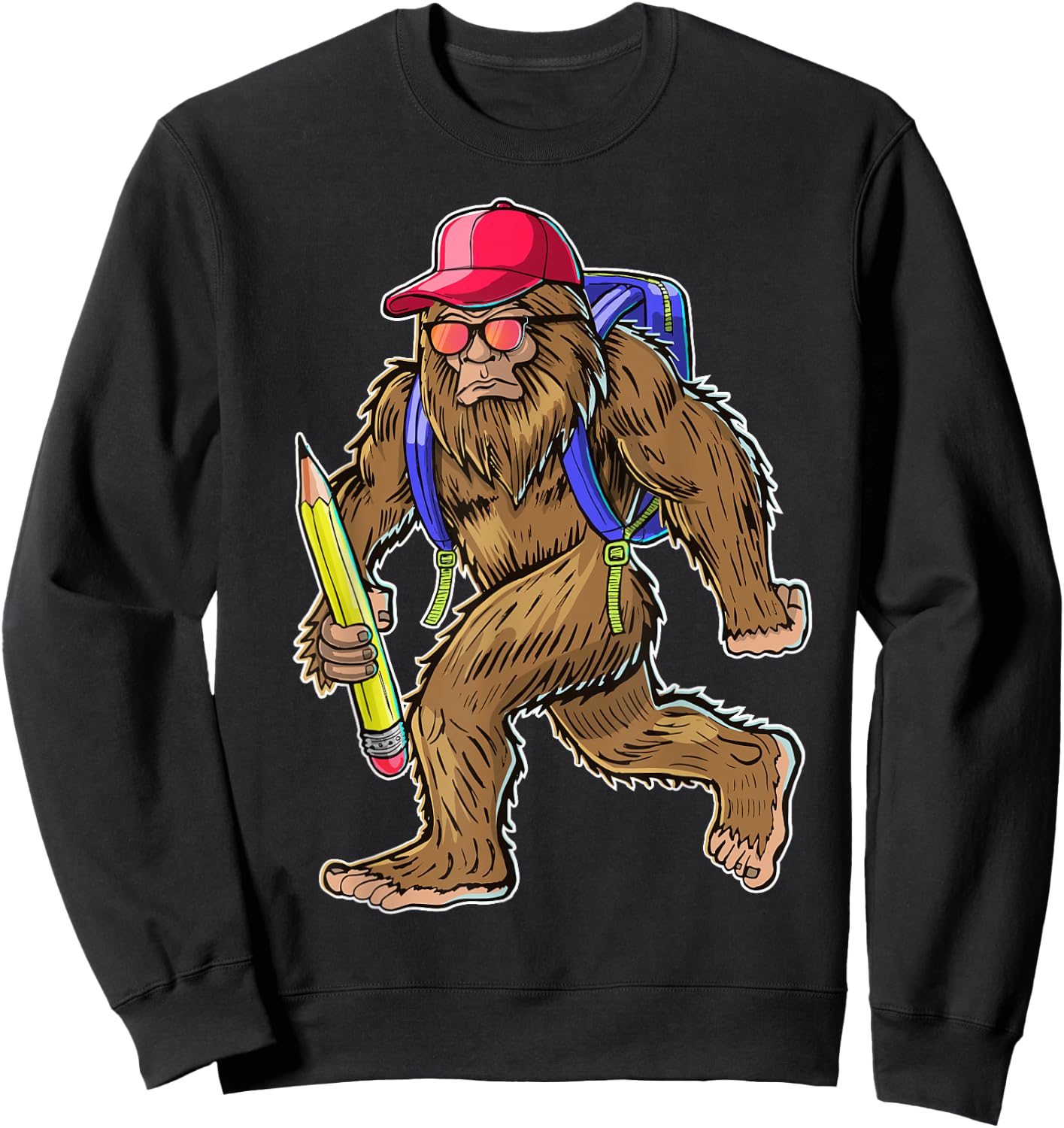 Funny Bigfoot Back to School Kid Bigfoot Backpack Boys Sweatshirt - Sweatshirt | Black
