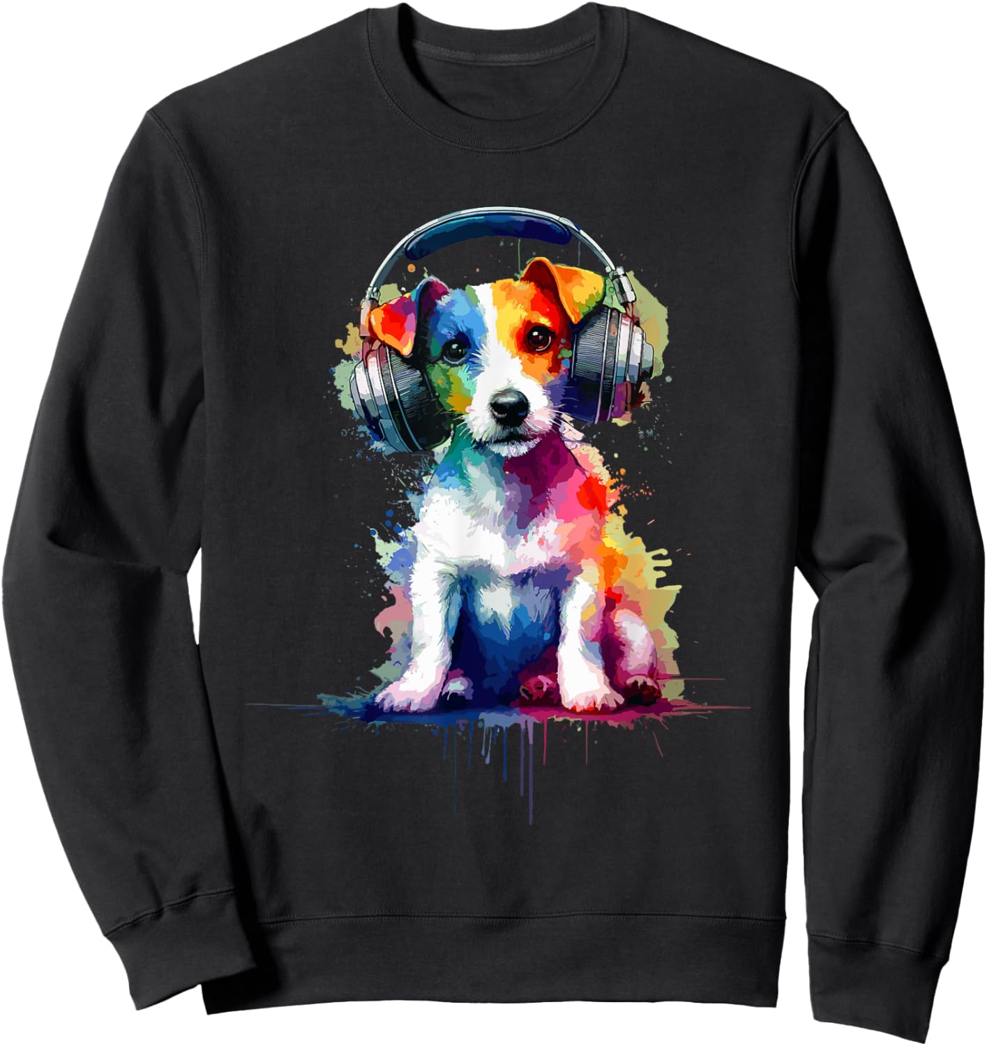 Splash Art Headphones Jack Russell Terrier Jack Russells Sweatshirt - Sweatshirt | Black