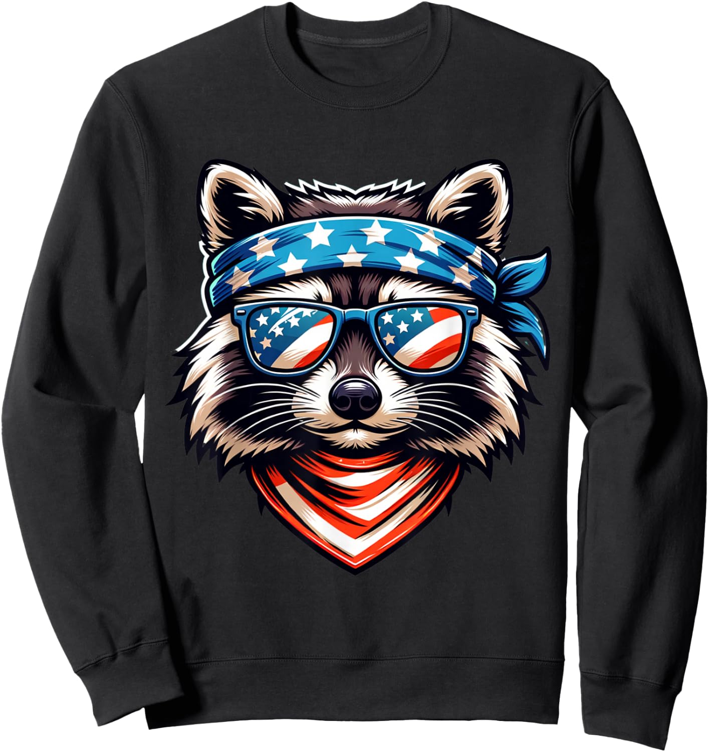 Patriotic Raccoon 4th of July American Flag Trash Panda Sweatshirt - Sweatshirt | Black