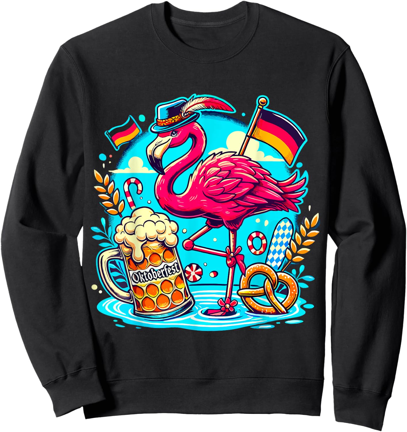 Octoberfest Flamingo Beer Germany Brezel Oktoberfest Sweatshirt - Sweatshirt | Black