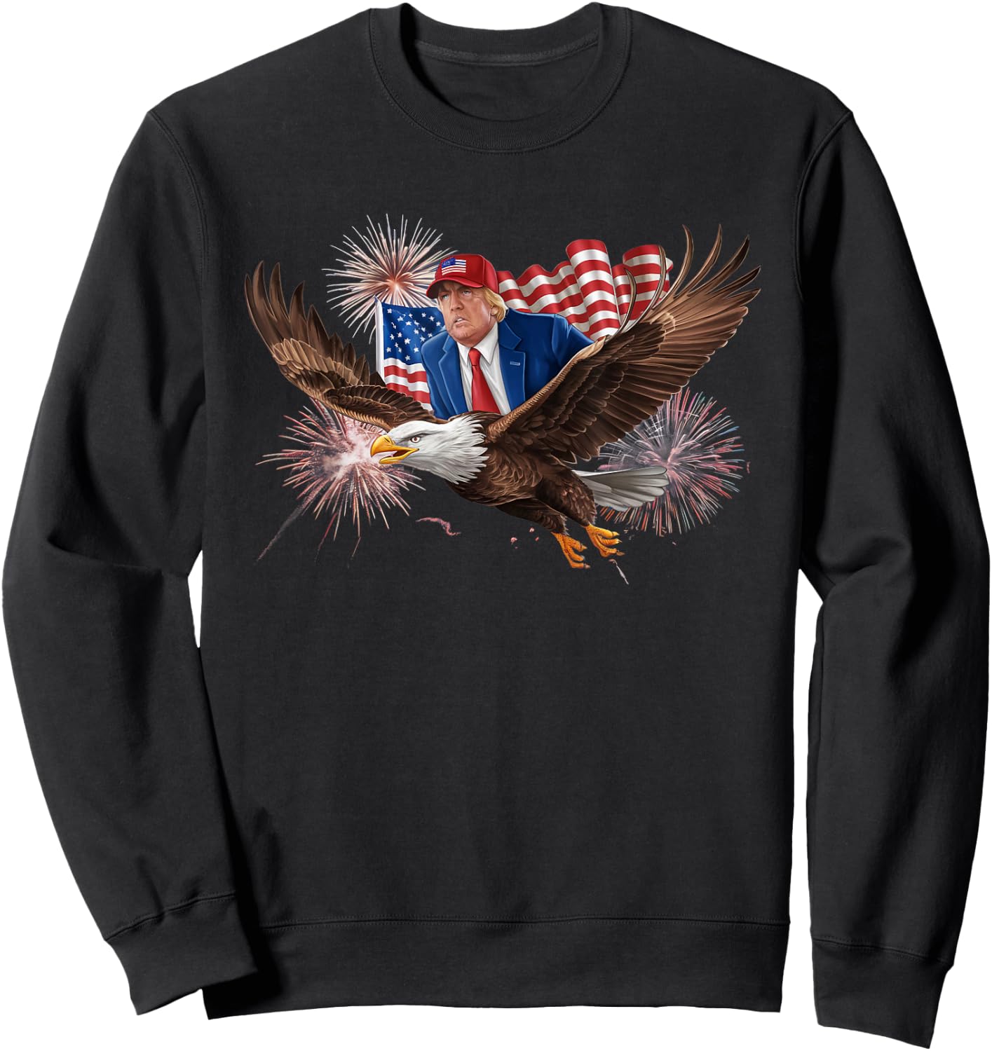 Patriotic Trump Riding Bald Eagle American Pride July 4th Sweatshirt - Sweatshirt | Black