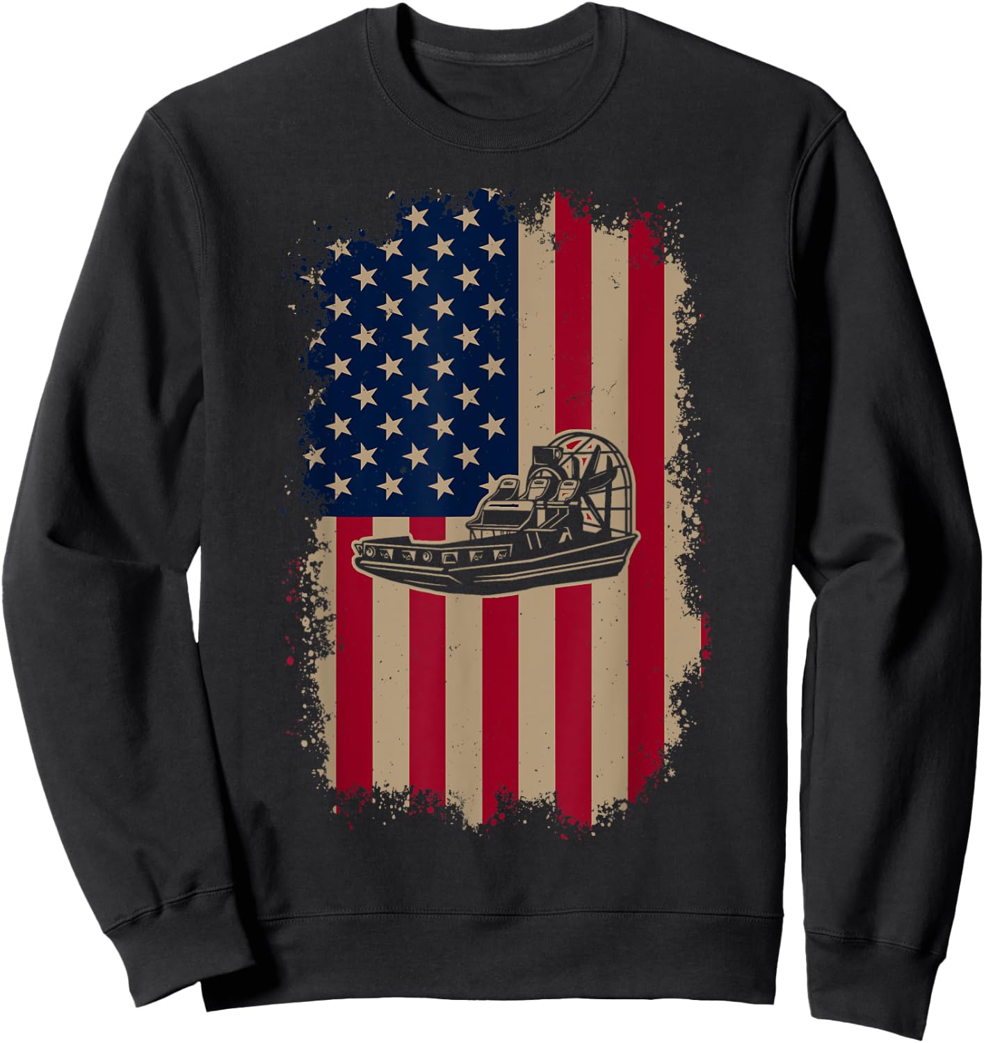 American US Flag Airboat Sweatshirt - Sweatshirt | Black