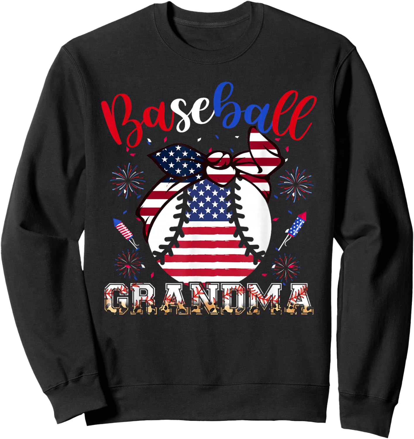 Baseball Grandma Headband Baseball Ball 4th Of July Nana Sweatshirt - Sweatshirt | Black