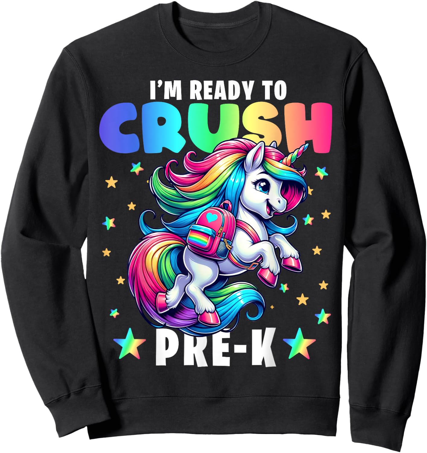 Crush Pre-K Girls Back to School Unicorn First Day Preschool Sweatshirt - Sweatshirt | Black