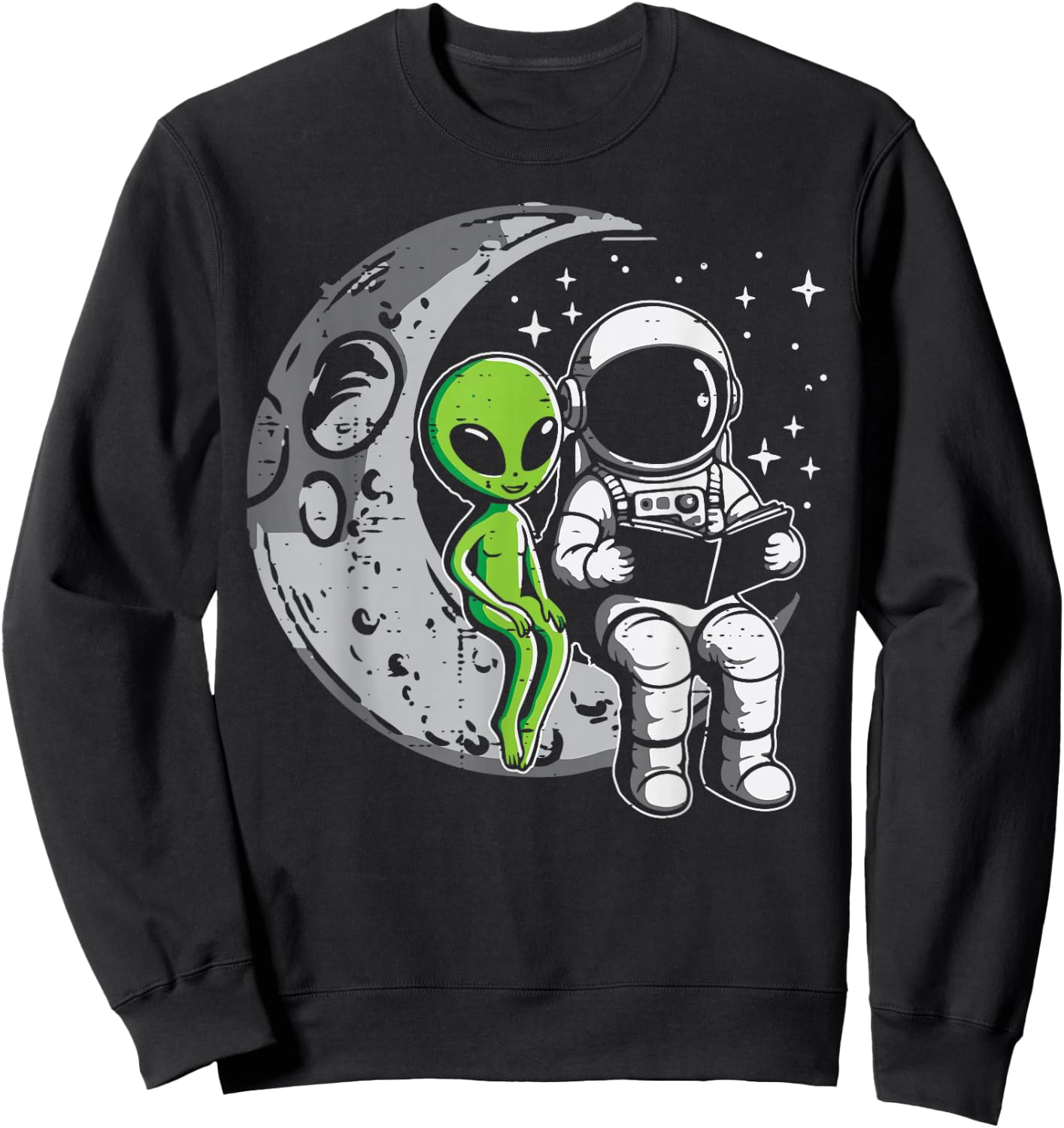 Astronaut Reading Book to Alien Moon Space Women Kids Men Sweatshirt - Sweatshirt | Black