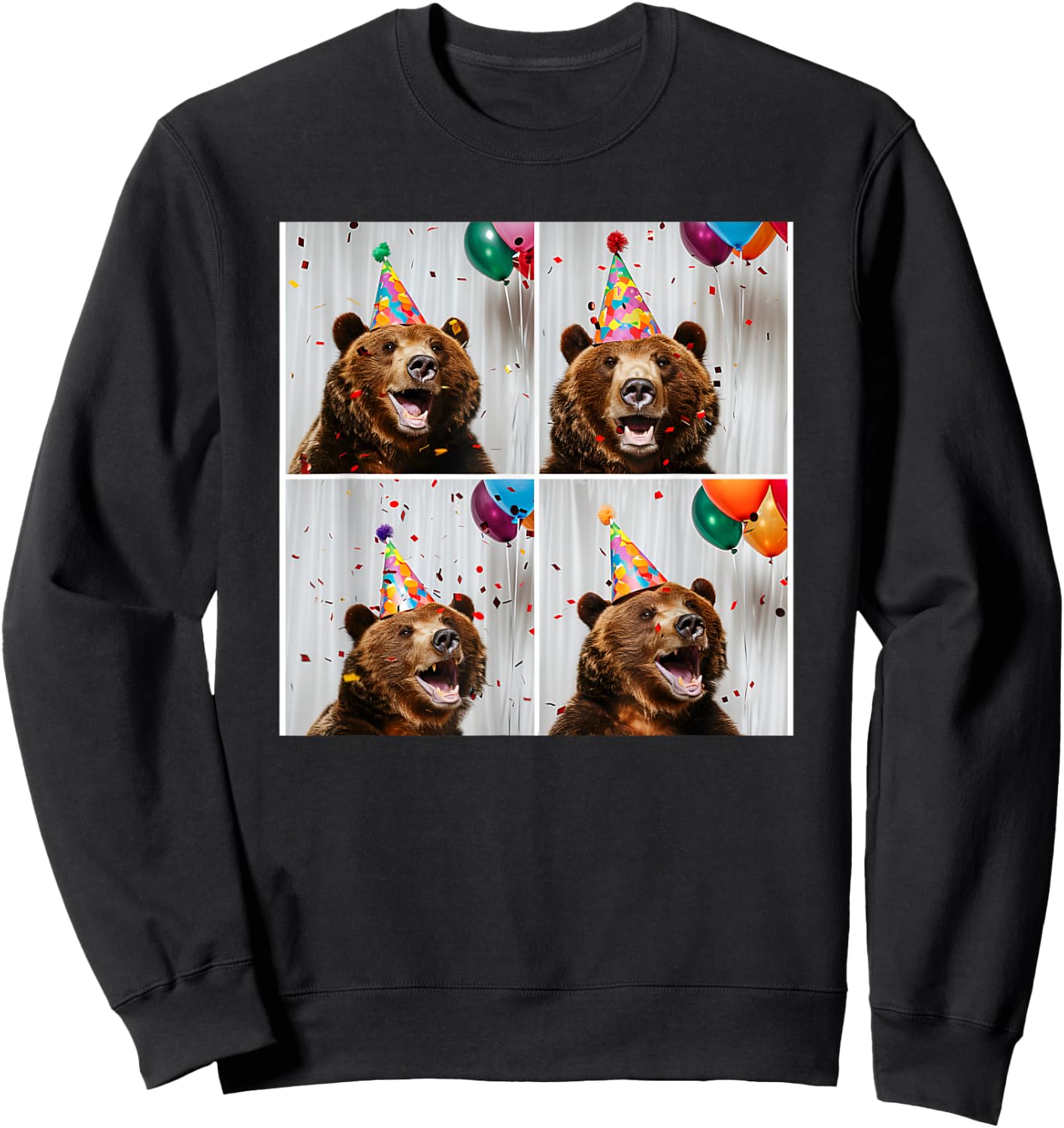 Grizzly Bear Lover Zoo Animal Theme Colorful Birthday Bear Sweatshirt - Sweatshirt | Black
