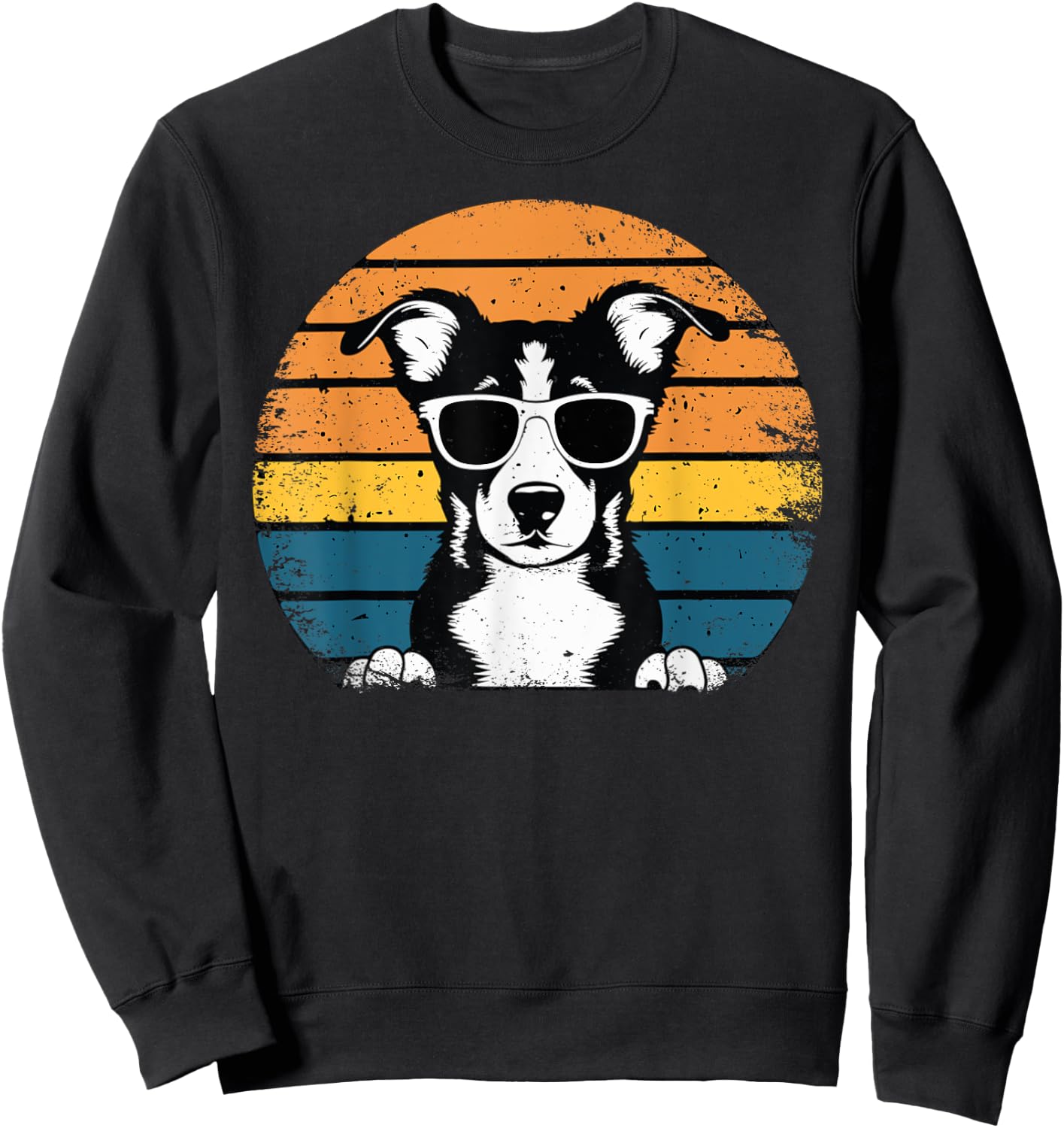 Funny Dog with Sunglasses Vintage Sweatshirt - Sweatshirt | Black