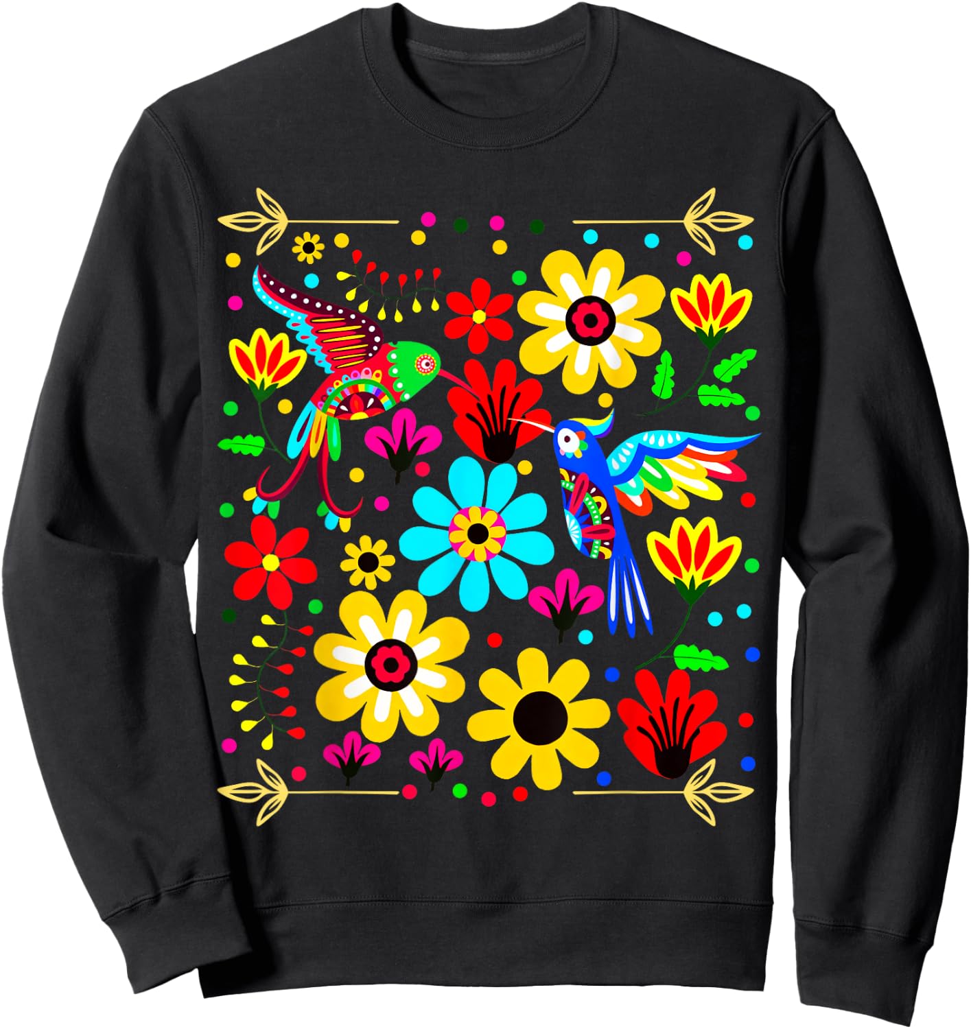 Floral Bird Otomi Mexican Style Mexicano Mexicana Sweatshirt - Sweatshirt | Black